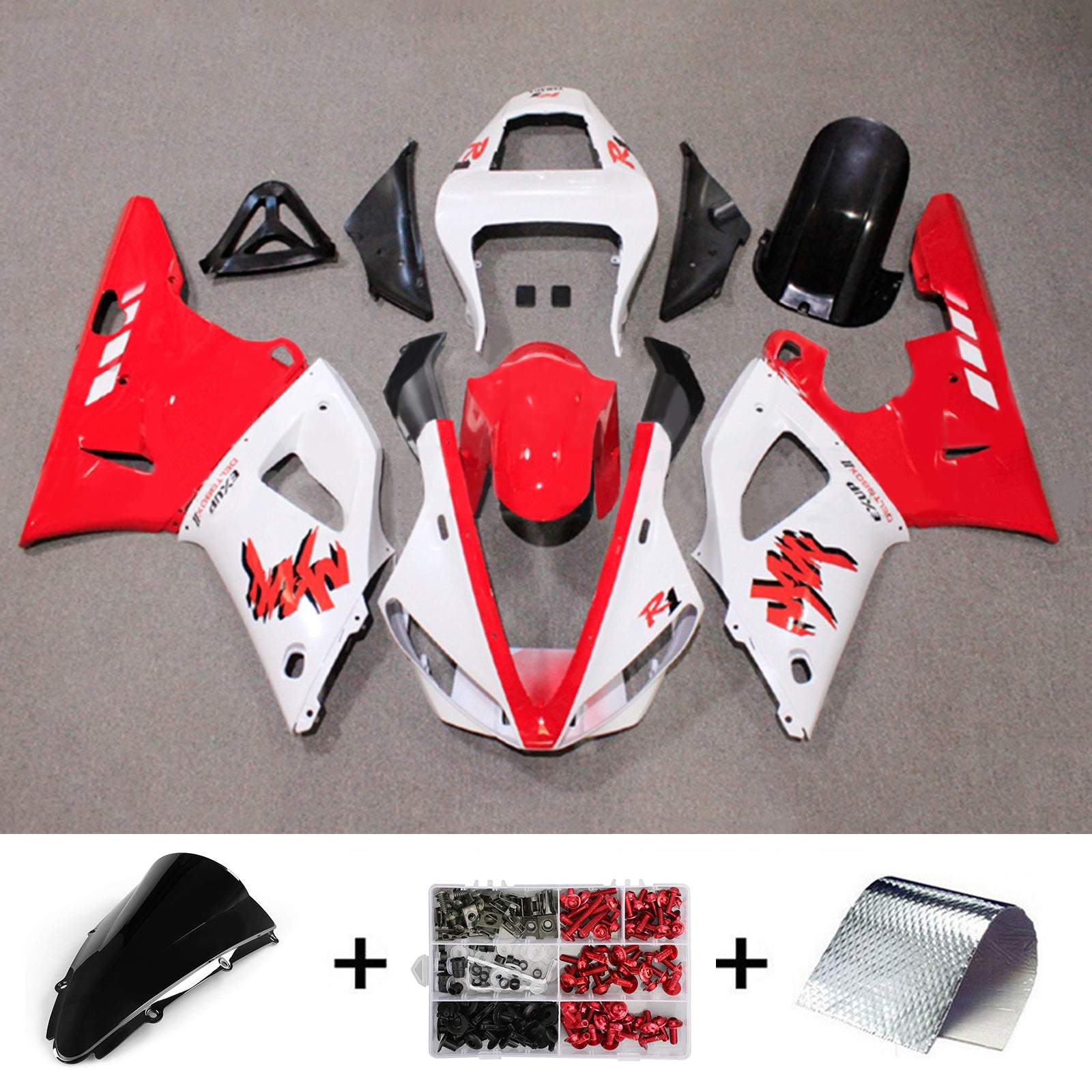 Amotopart 2000-2001 YZF 1000 R1 Yamaha Rojo y Blanco Style1 Kit de carenado