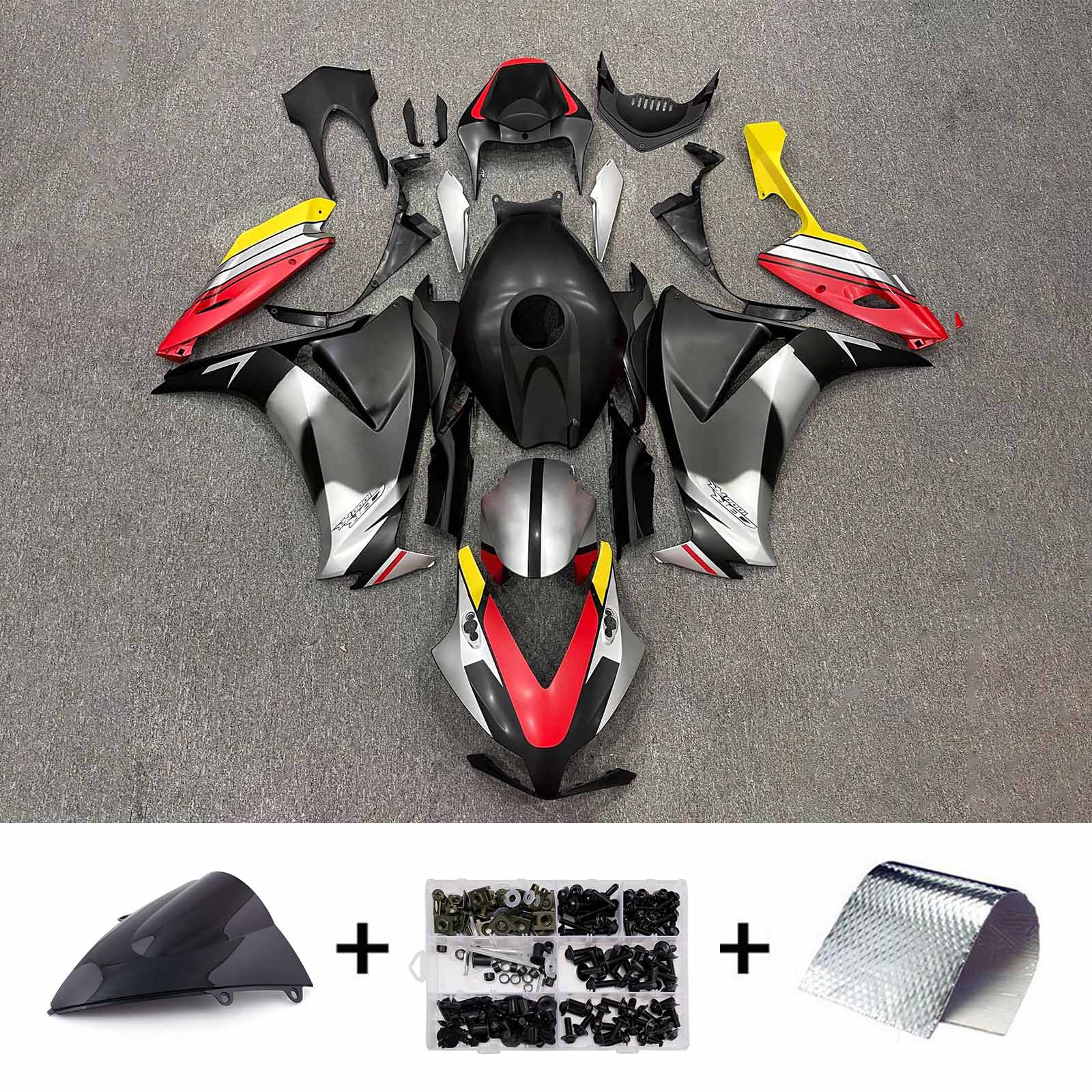 Amotopart 2012-2016 ホンダ CBR1000RR ブラック/シルバー フェアリングキット
