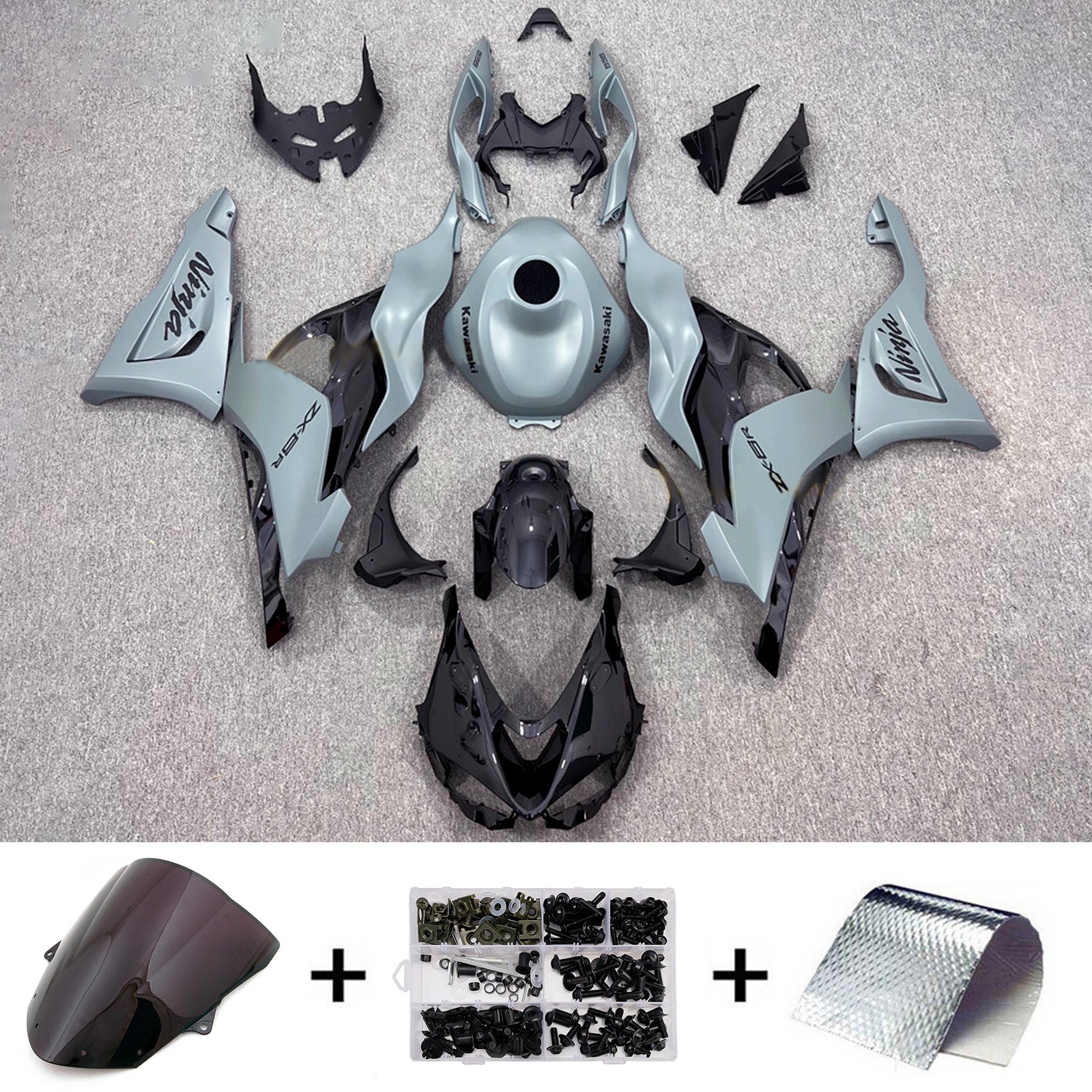 Amotopart 2024-2025 Kawasaki ZX-6R Grey Black Fairing Kit