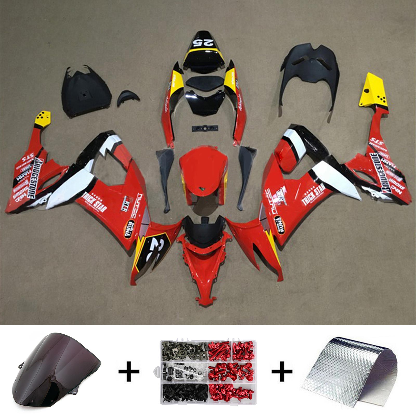 Amotopart 2008-2010 Kawasaki ZX10R Kit de carénage rouge et jaune