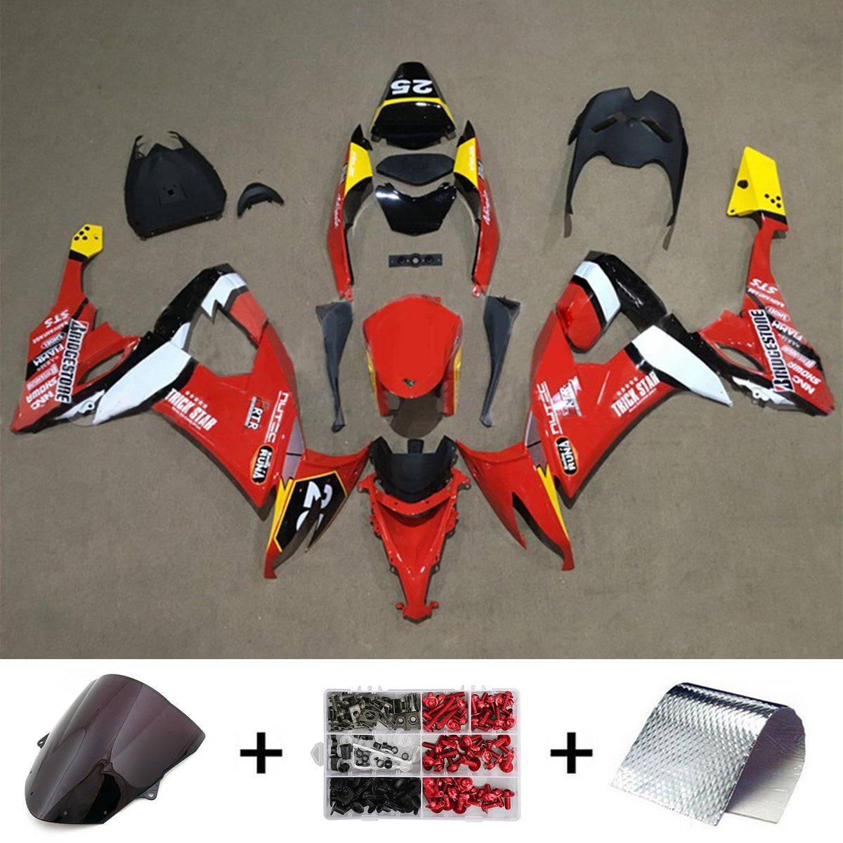 Amotopart 2008–2010 Kawasaki ZX10R Rot-Gelb Verkleidungsset