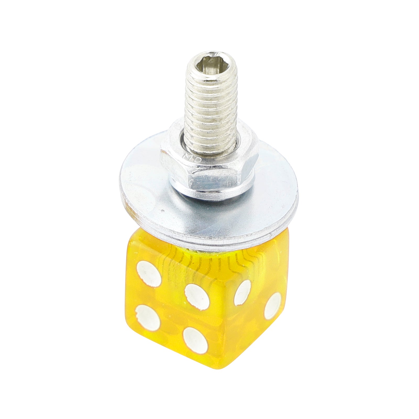 2x Custom DICE License Plate Bolt Screw Yellow Plastic Motorcycle Chopper Bobber