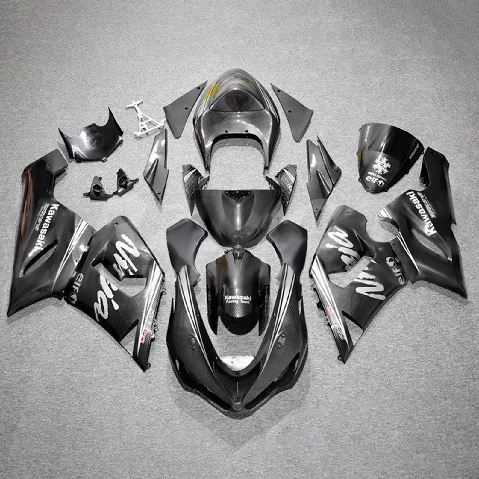 Amotopart 2005-2006 Kawasaki ZX6R 636 Black Carbon fiber pattern Fairing Kit