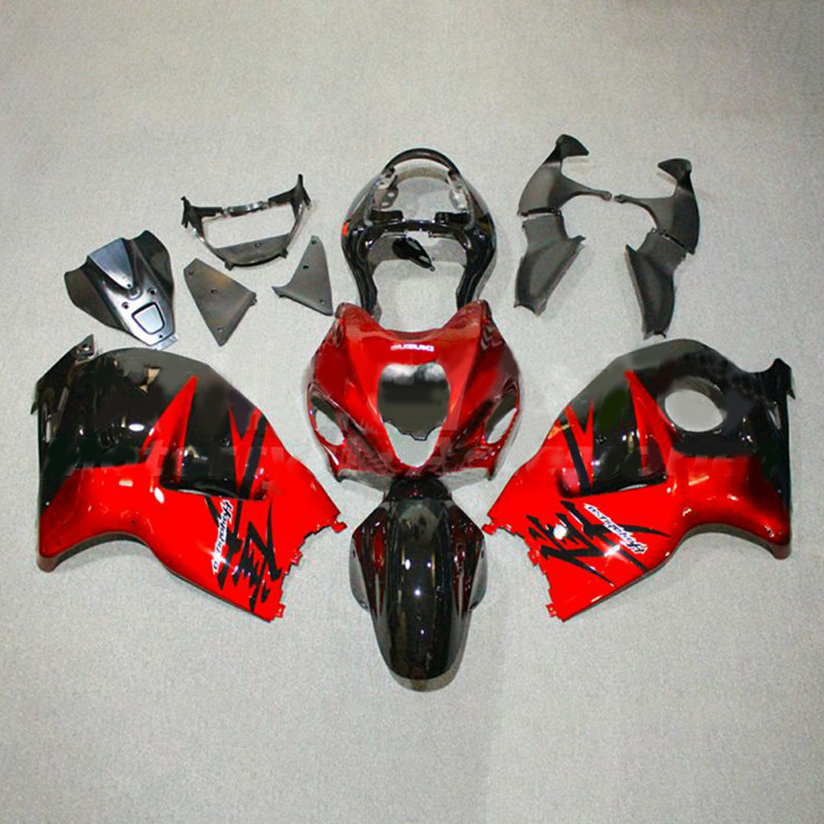 Amotopart 1999-2007 Suzuki Hayabusa GSX1300R Kit de carenado rojo brillante y negro Style1