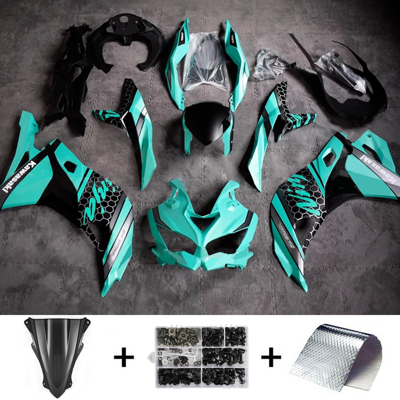 Amotopart 2019-2024 Ninja ZX-25R ZX-4R ZX-4RR Kawasaki Green Mix Blue Fairing Kit