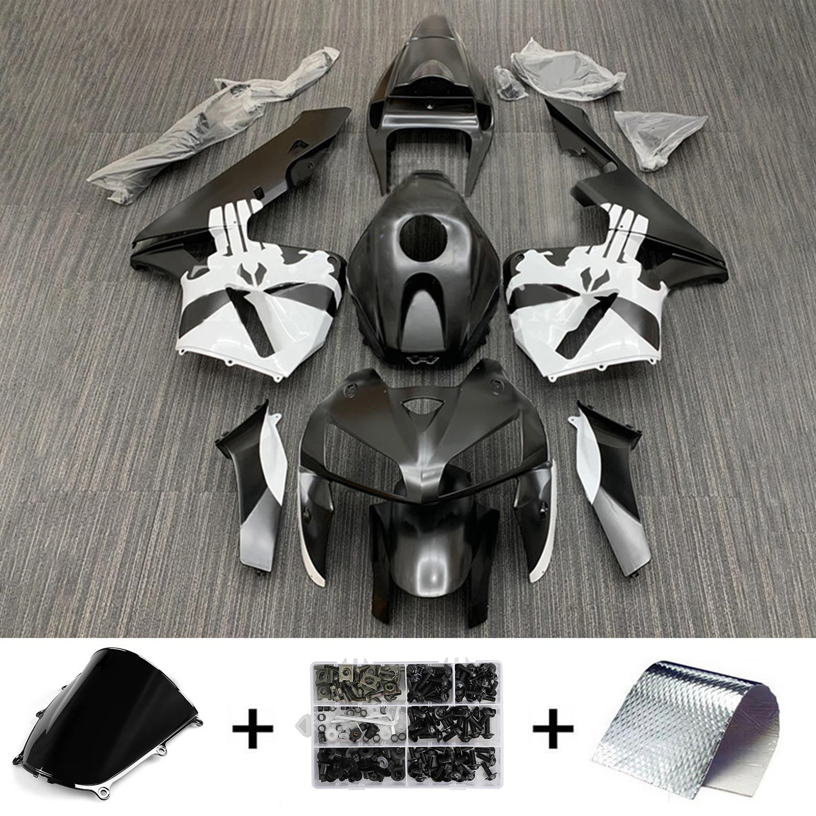 Amotopart 2005-2006 ホンダ CBR600RR ブラック ホワイト フェアリングキット