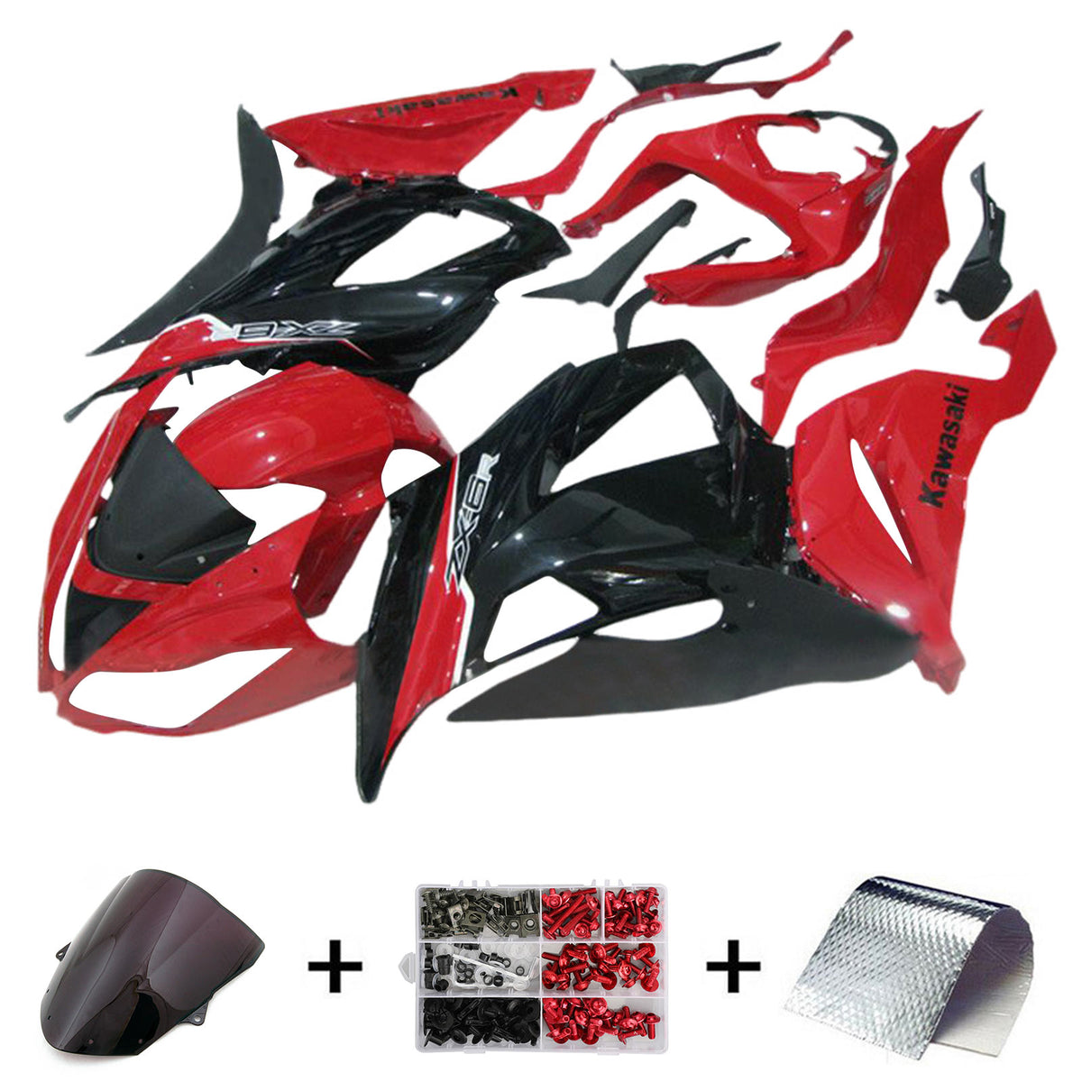 Amotopart 2013-2018 Kawasaki ZX6R 636 Kit de carénage rouge noir