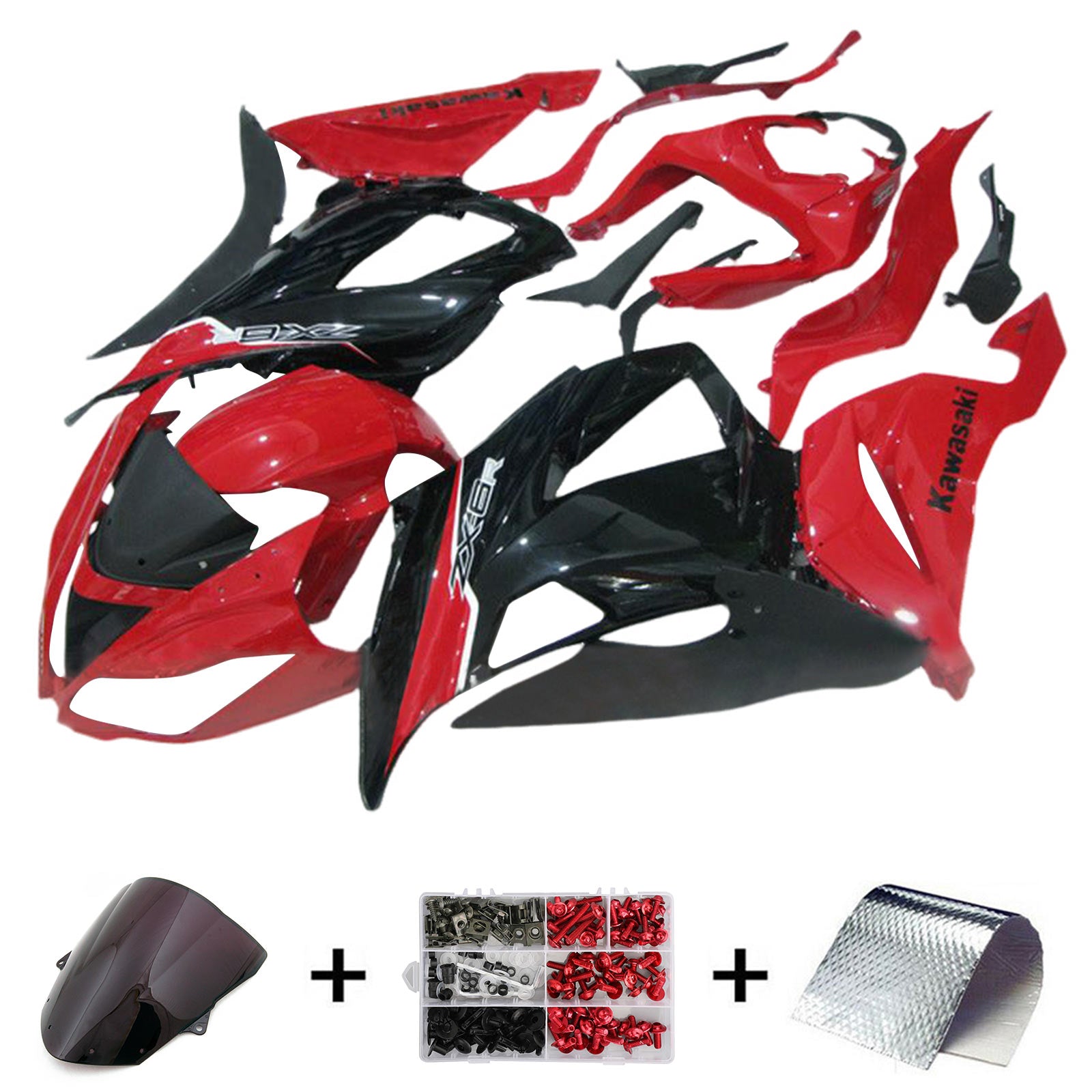 Kit carena Amotopart 2013-2018 Kawasaki ZX6R 636 Rosso Nero