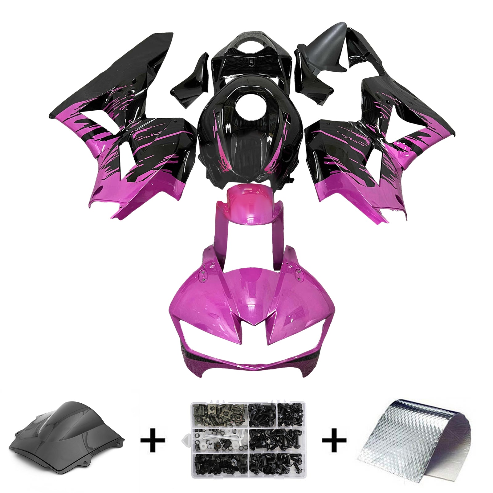 Amotopart 13-25 version américaine & Kit de carénage noir et rose pour Honda CBR600RR (version européenne 2013-2023)