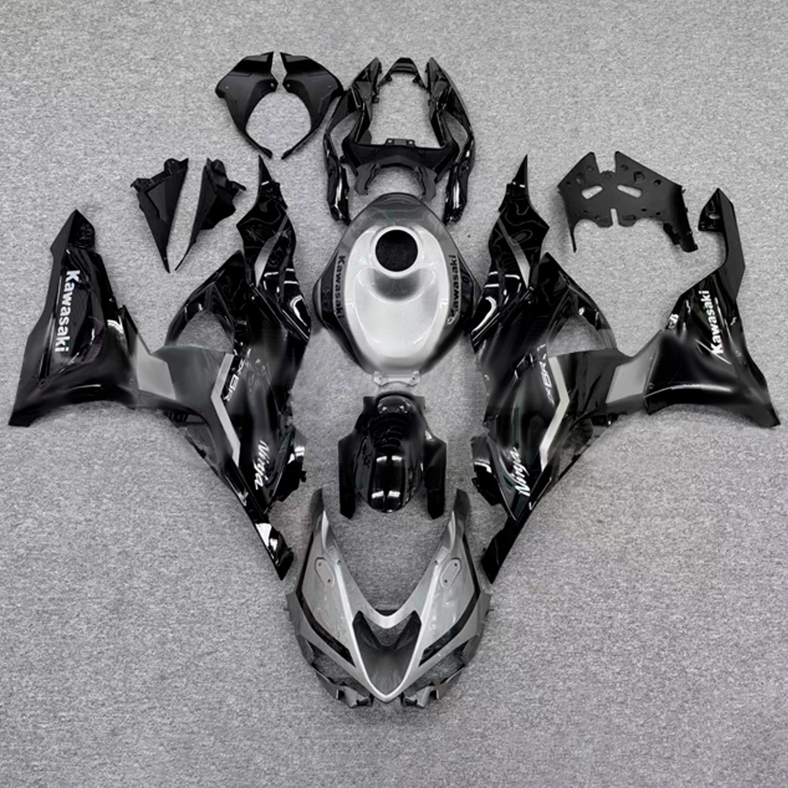 Amotopart 2024-2025 Kawasaki ZX-6R Black Grey Fairing Kit