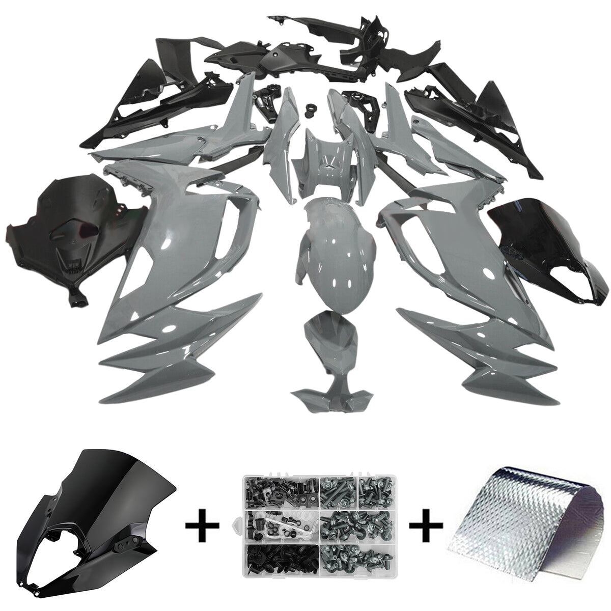 Amotopart 2020-2024 Kawasaki ER-6F Ninja650 Kit de carénage gris noir