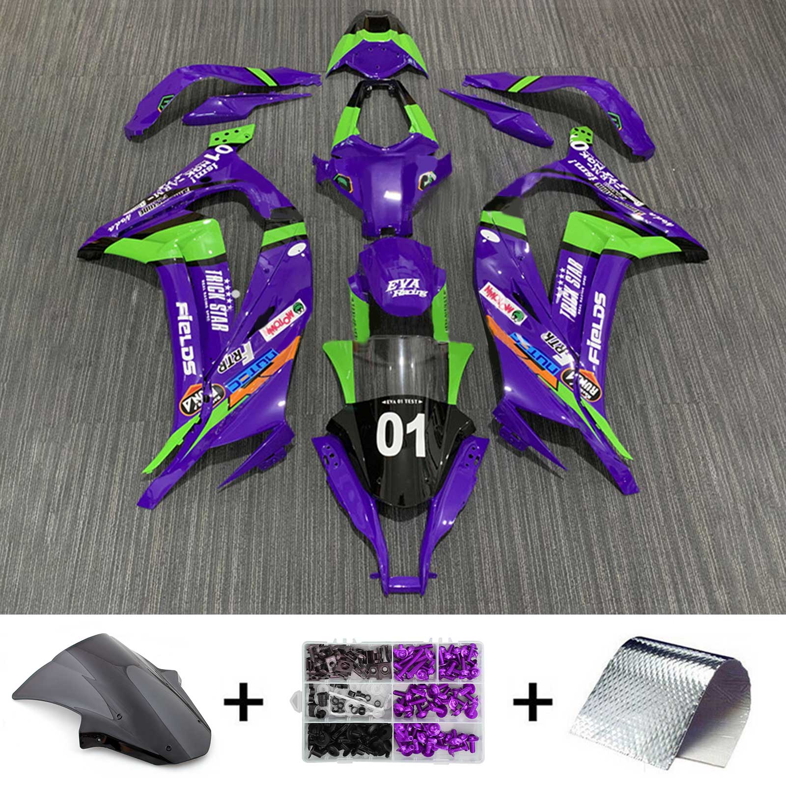 Amotopart 2011-2015 Kawasaki ZX10R パープル&グリーン フェアリングキット