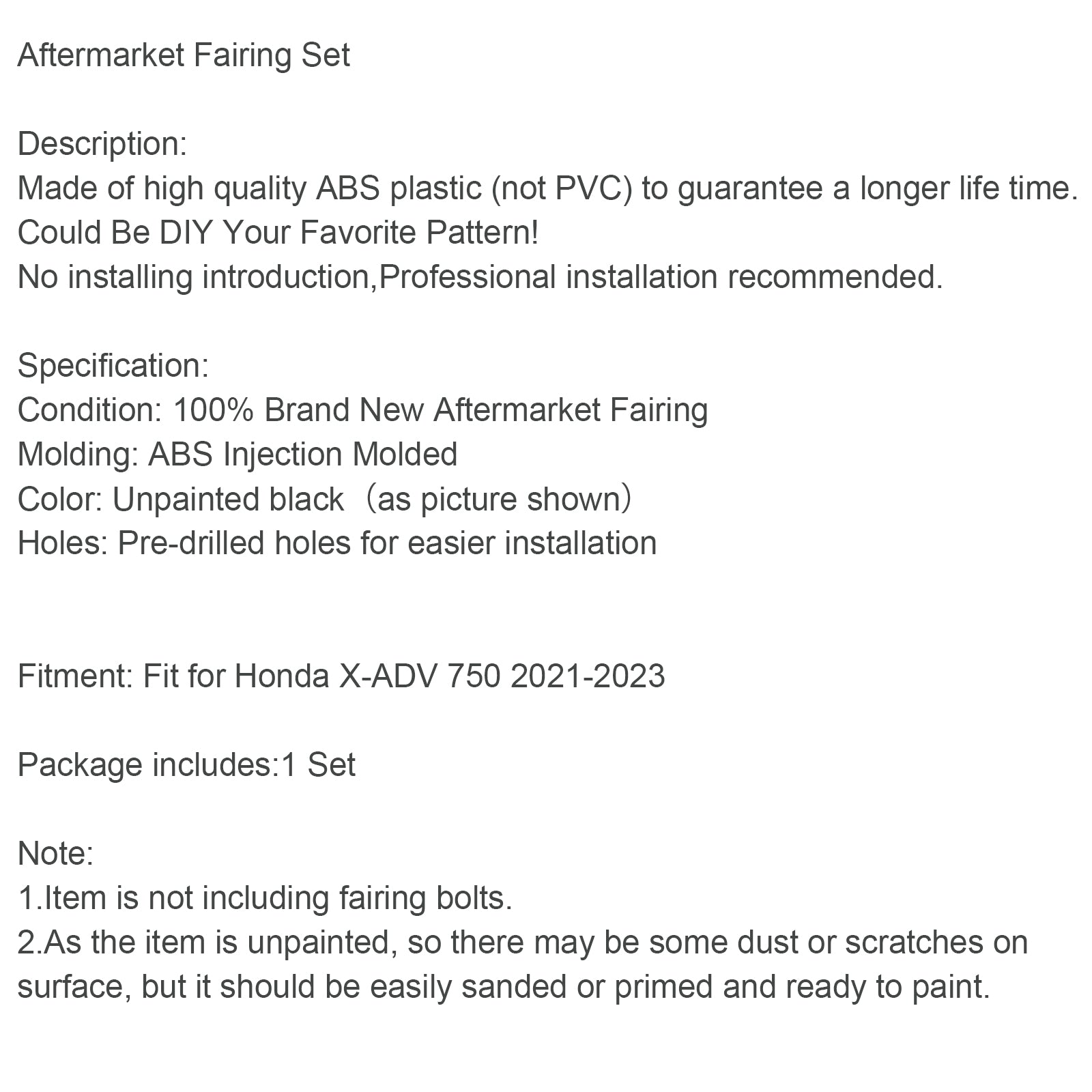 Carrozzeria carenatura stampaggio ad iniezione ABS non verniciato per Honda X-ADV 750 2021-2023