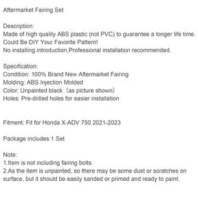Bodywork Fairing ABS Injection Molding Unpainted for Honda X-ADV 750 2021-2023
