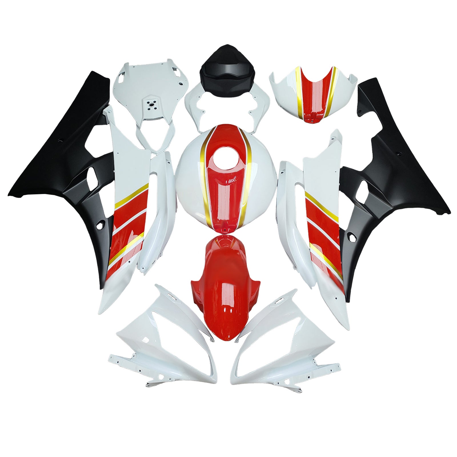 Amotopart 2006-2007 Yamaha YZF-R6 White Black Red Fairing Kit