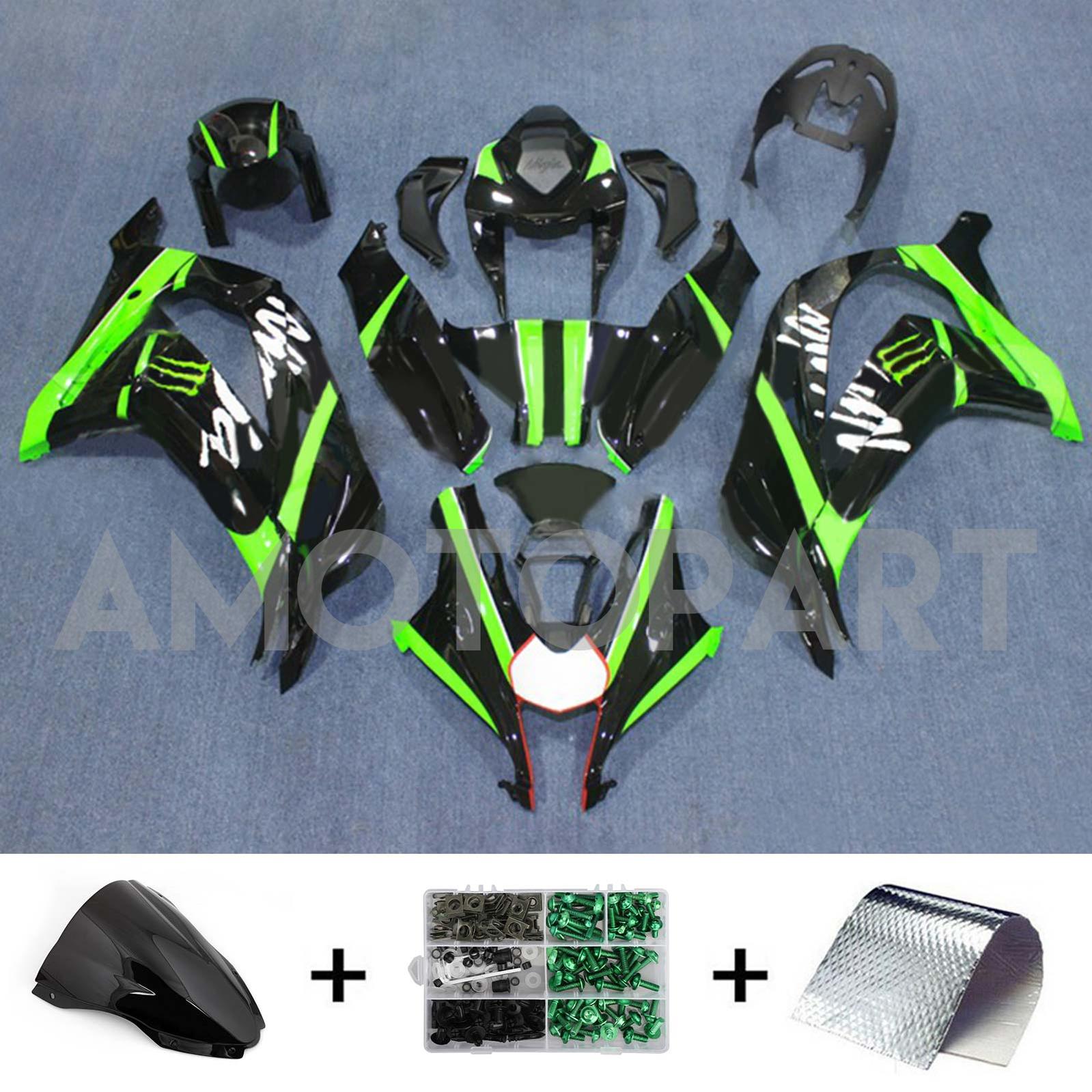 Amotopart 2016-2020 ZX10R Kawasaki Green&Black Style1 Fairing Kit