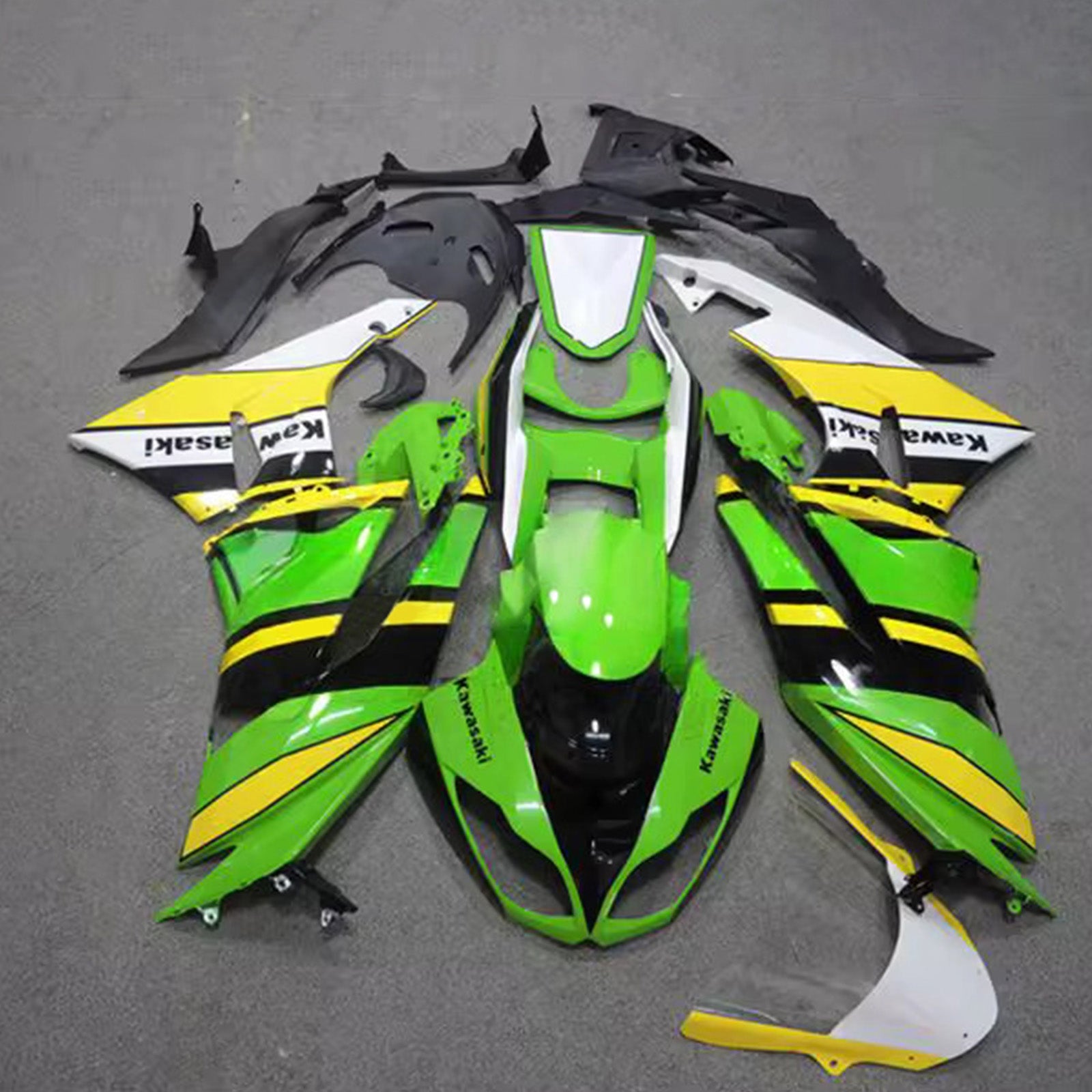 Amotopart 2009-2012 Kawasaki ZX6R 636 Green Yellow White Fairing Kit