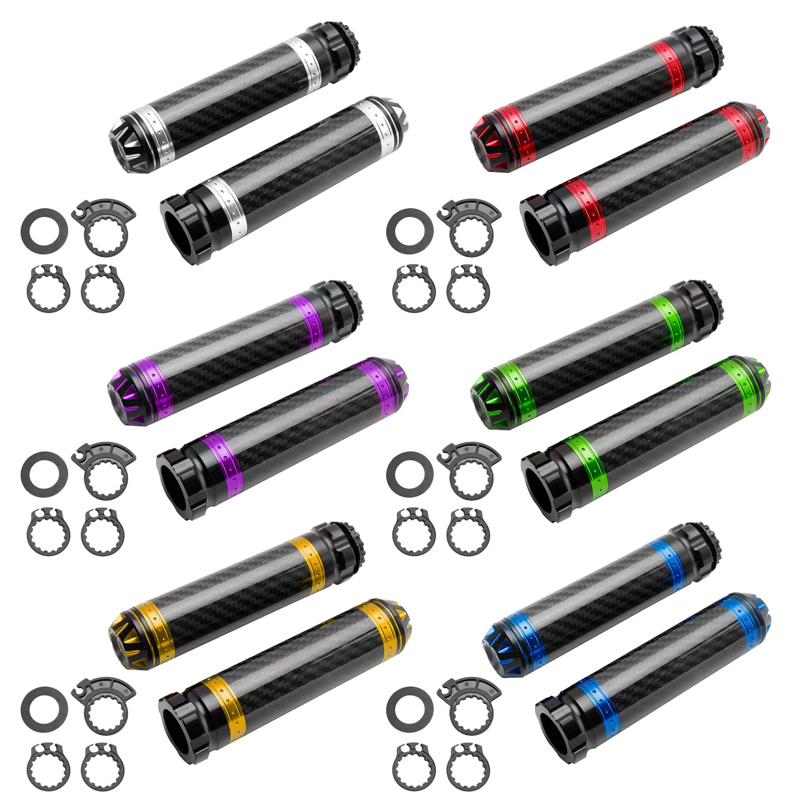 7/8"/22Mm Motorcycle Handle Bar Carcon Grips Universal Green For Motorcycles Silver