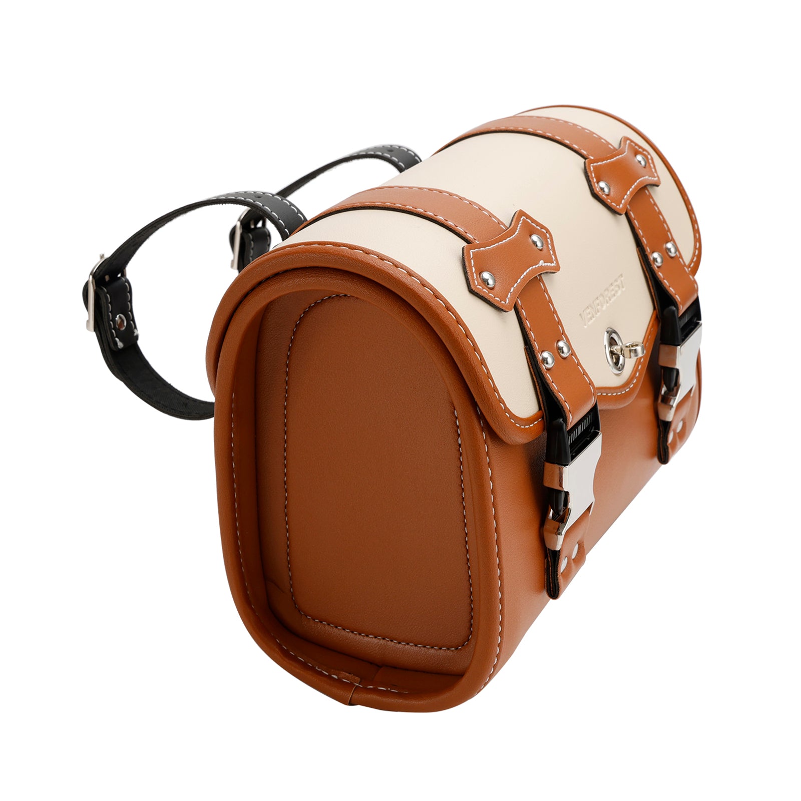 Color Matching Side Saddlebag Tool Bag Luggage Pouch Storage Pu For Motorbike Brown-White