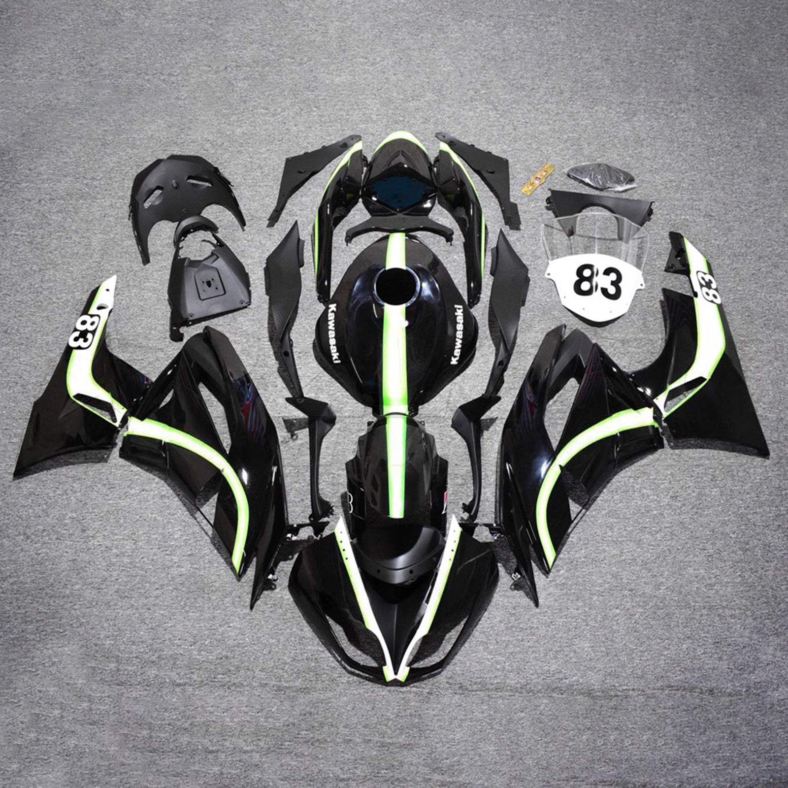 Amotopart 2009-2012 Kawasaki ZX6R 636 Black White Fairing Kit
