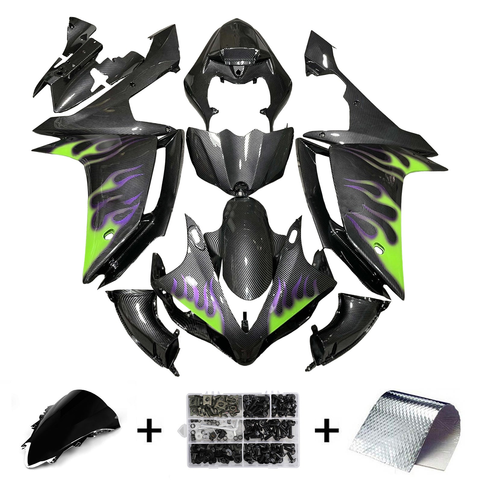 Amotopart 2007-2008 Yamaha YZF-R1 Carbon Fiber Green Fairing Kit