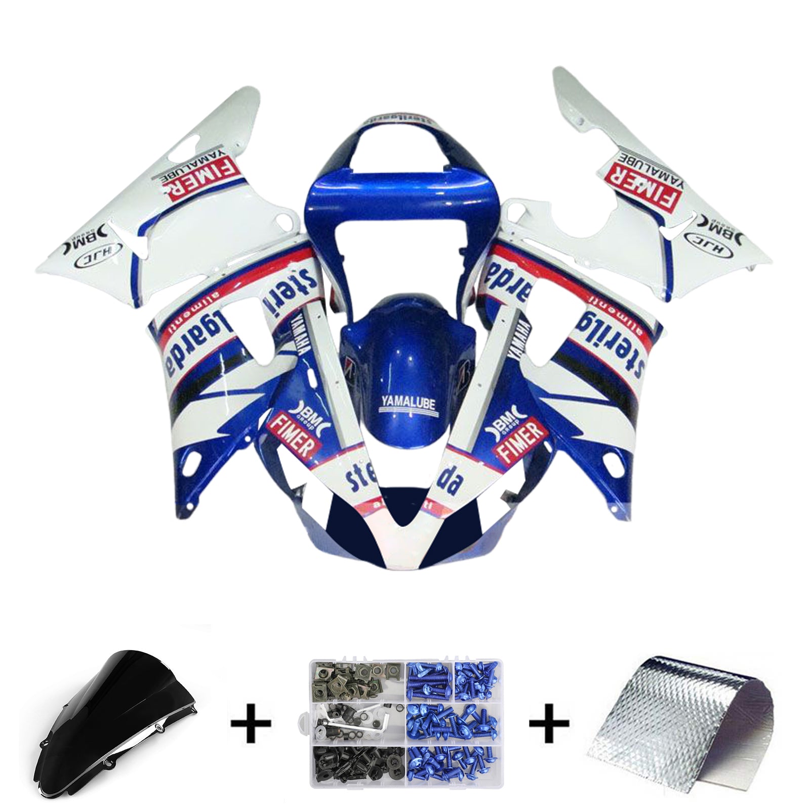 Amotopart 2000-2001 Yamaha YZF 1000 R1 White Blue Fairing Kit