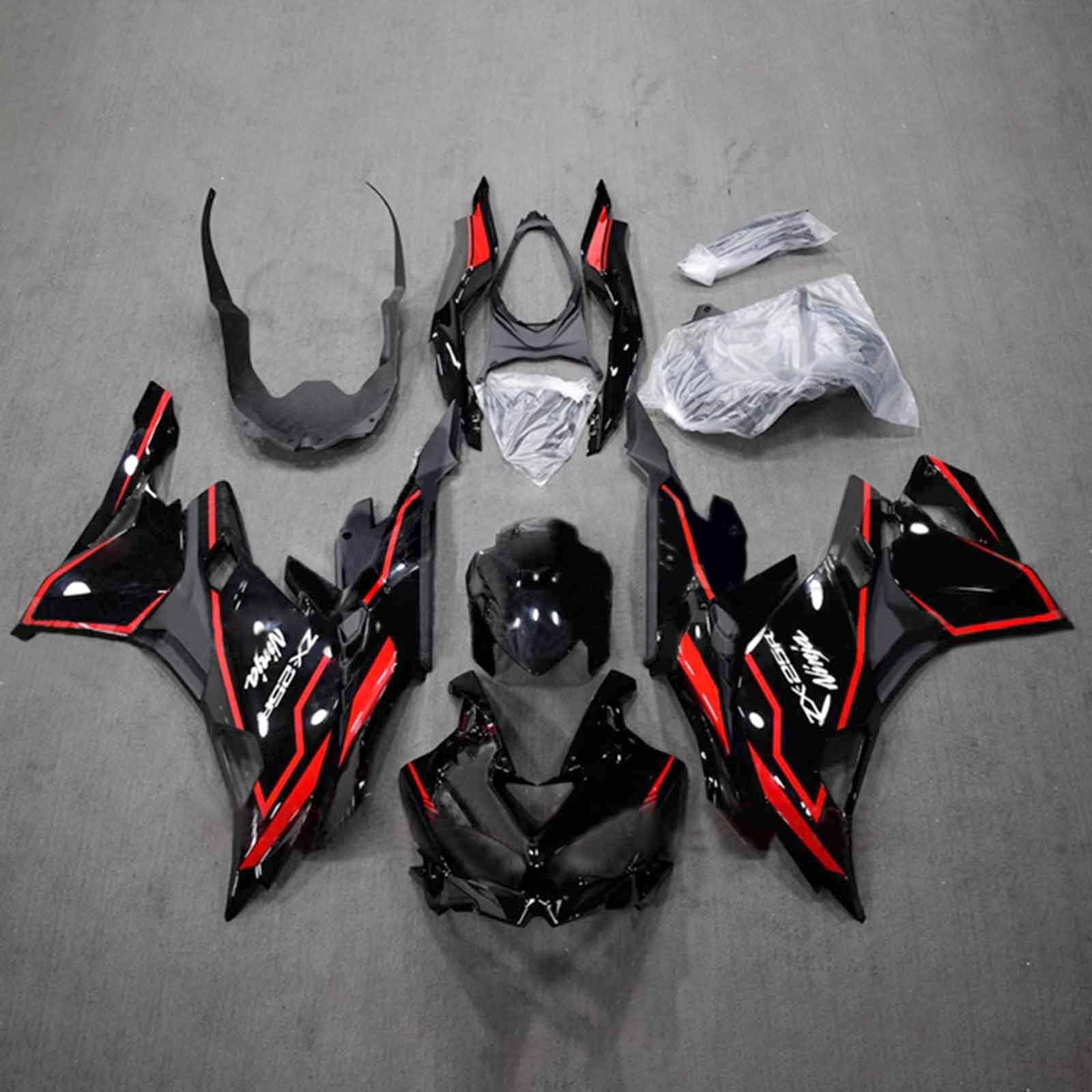 Amotopart 2019-2025 Ninja ZX-25R ZX-4R ZX-4RR Kawasaki Black&Red Stripes Fairing Kit