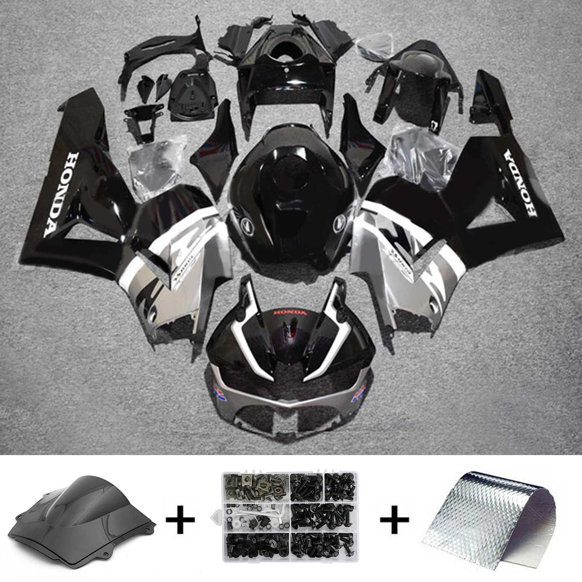 Amotopart 2013-2023 F5 CBR600RR Honda Kit de carenado negro y gris