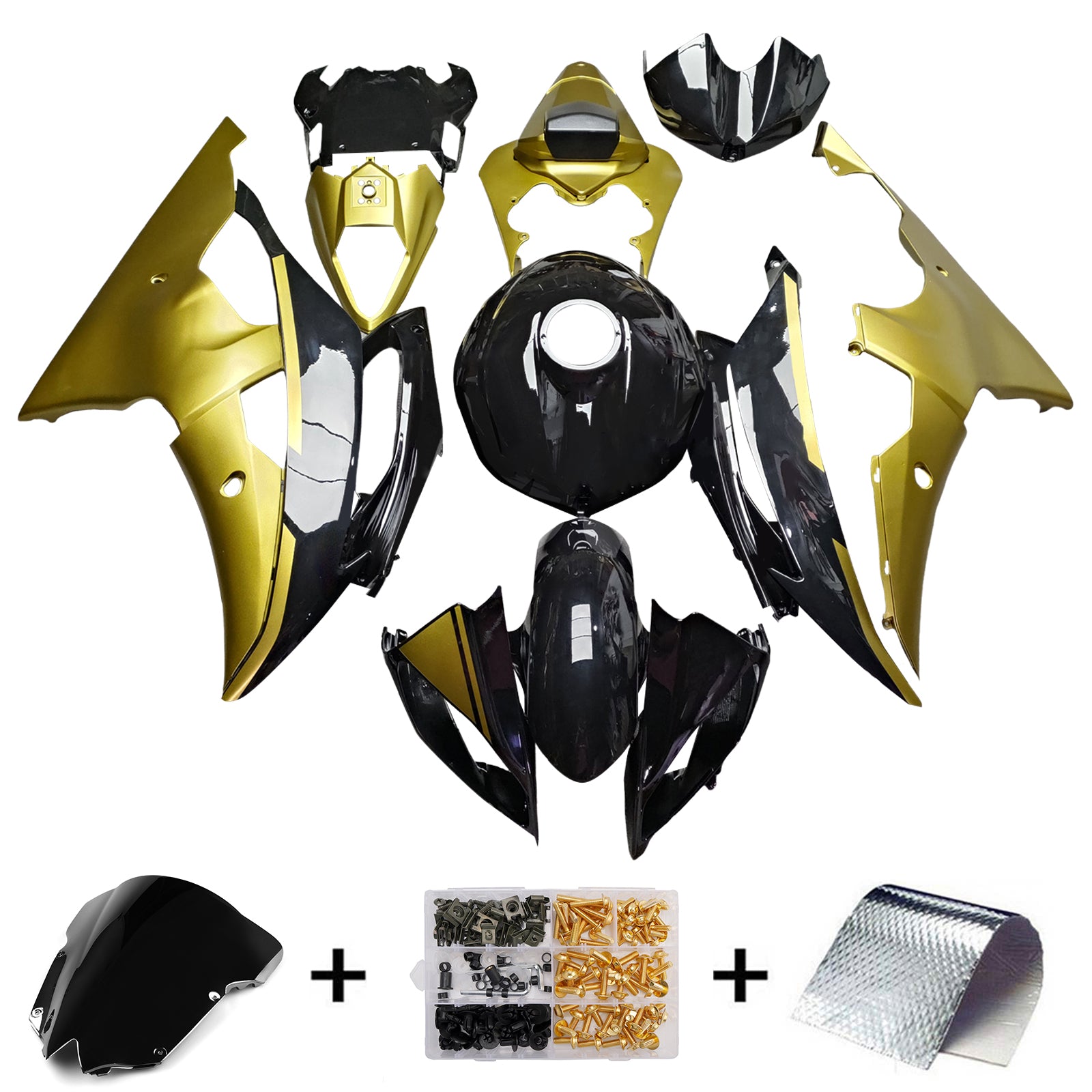 Amotopart 2008-2016 Yamaha YZF-R6 Gold & Black Fairing Kit