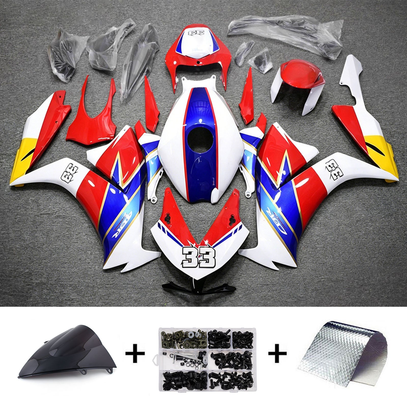 Amotopart 2012-2016 Honda CBR1000RR White/Red/Blue Fairing Kit