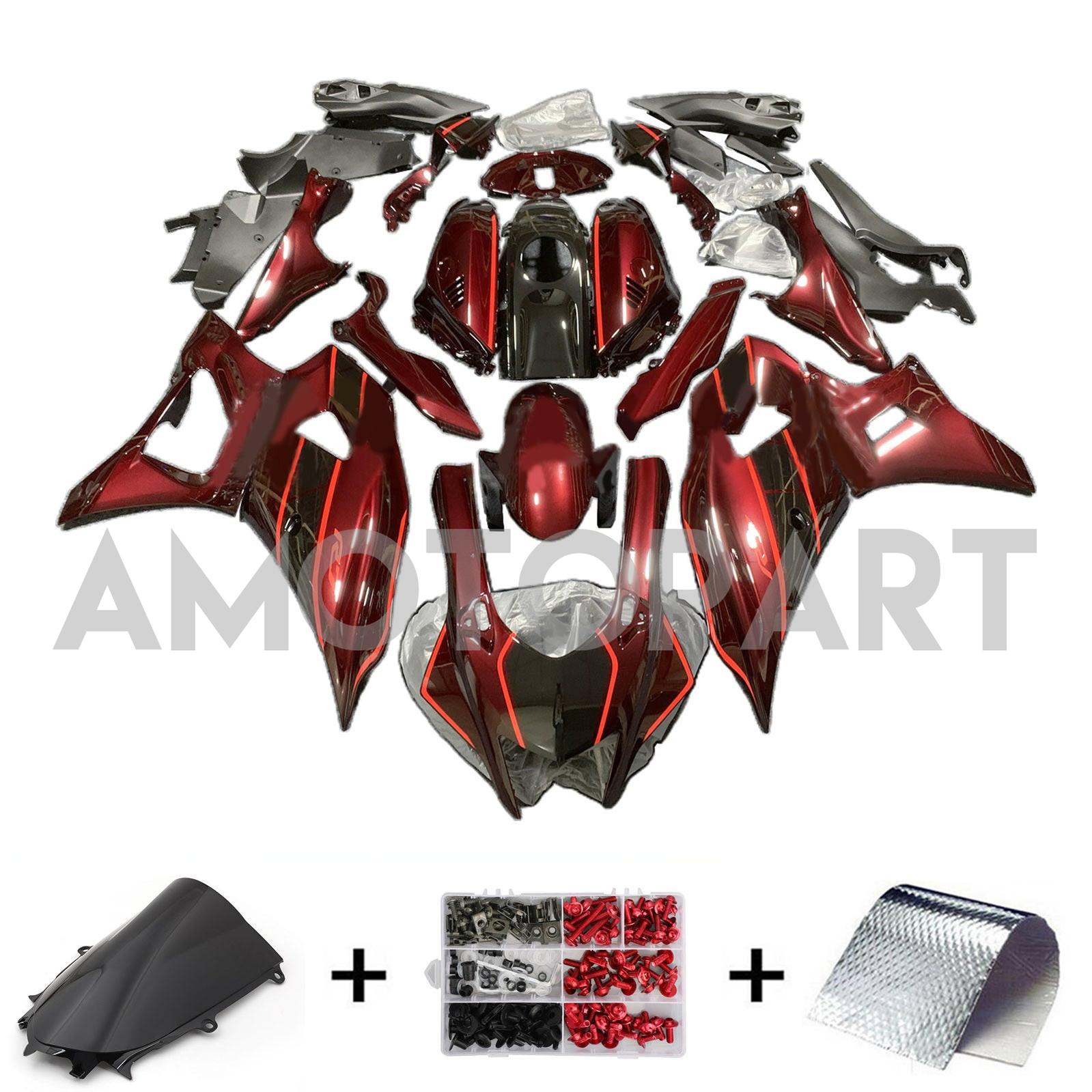 Amotopart 2021-2025 Yamaha YZF-R7 Black Dark Red Fairing Kit