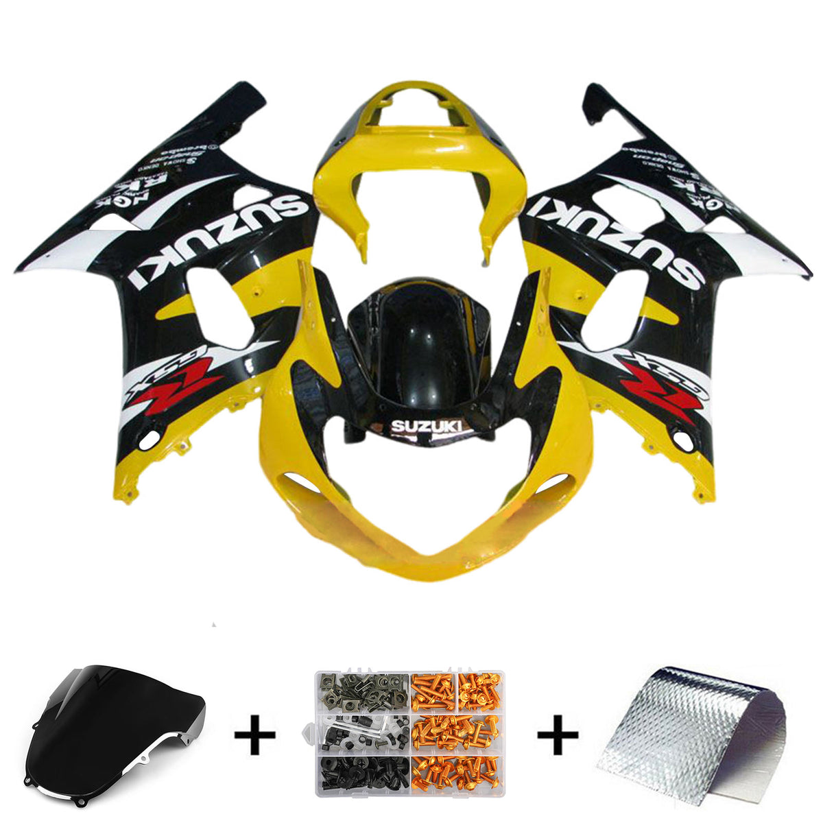 Amotopart 2000-2002 K1 K2 GSXR1000 Suzuki Noir et Jaune Style3 Kit de carénage