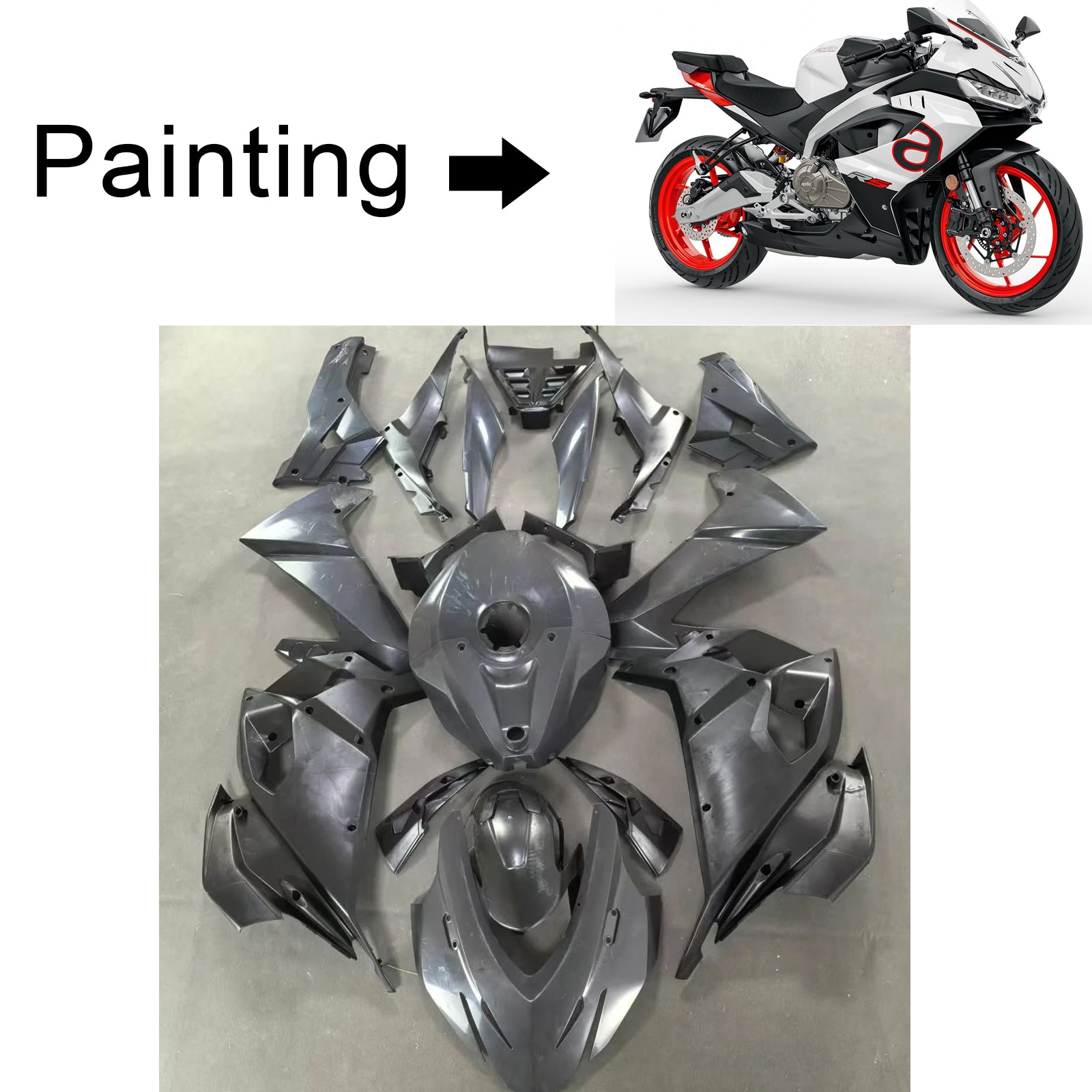 Amotopart 2024-2025 Aprilia RS 457 Grey Black Fairing Kit