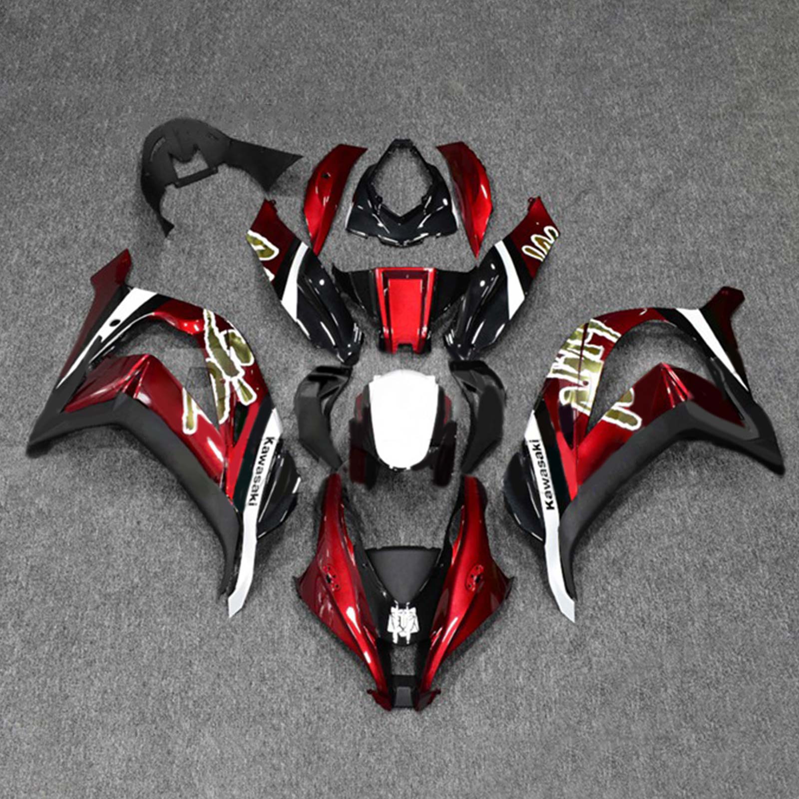 Kit carena Amotopart 2016-2020 ZX10R Kawasaki rosso e nero Style7