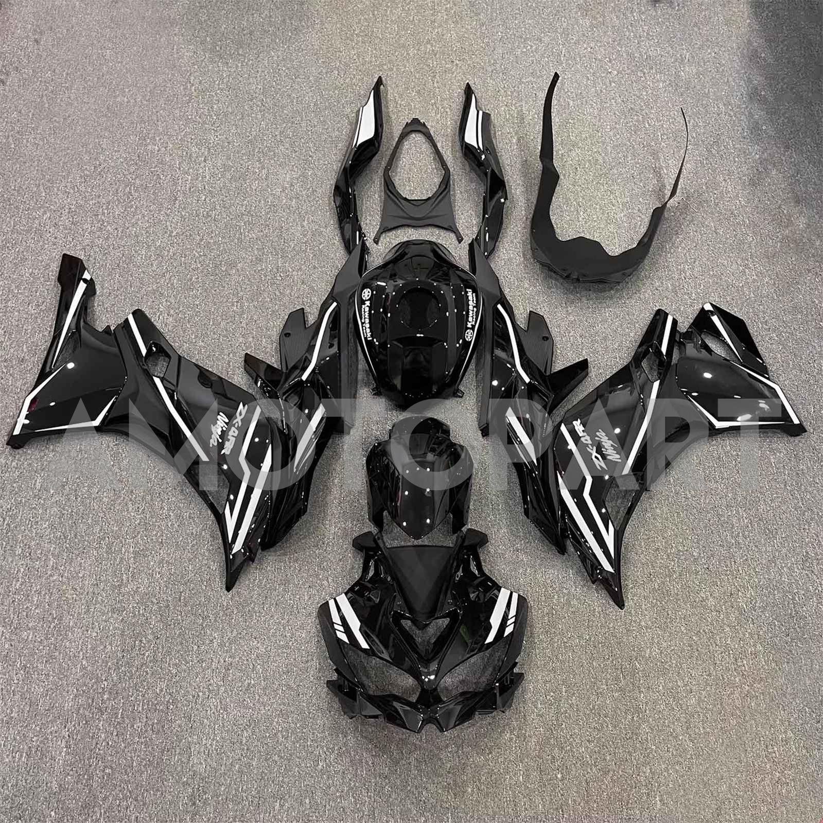 Amotopart 2019-2025 Ninja ZX-25R ZX-4R ZX-4RR Kawasaki Black with White Emblems Fairing Kit