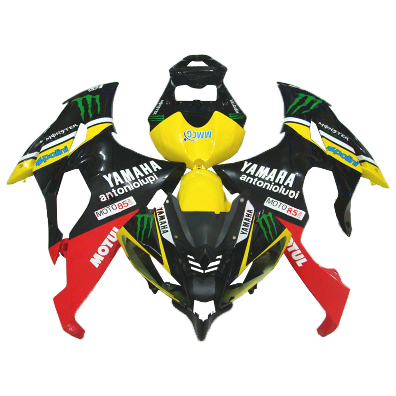 Amotopart 2008-2016 Yamaha YZF 600 R6 Kit de carénage Monster Style3 jaune et noir