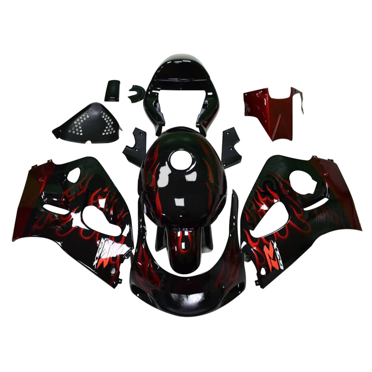 Amotopart Suzuki GSXR600 1996-2000 GSXR750 1996-1999 Azul con llama roja Style1 Kit de carenado