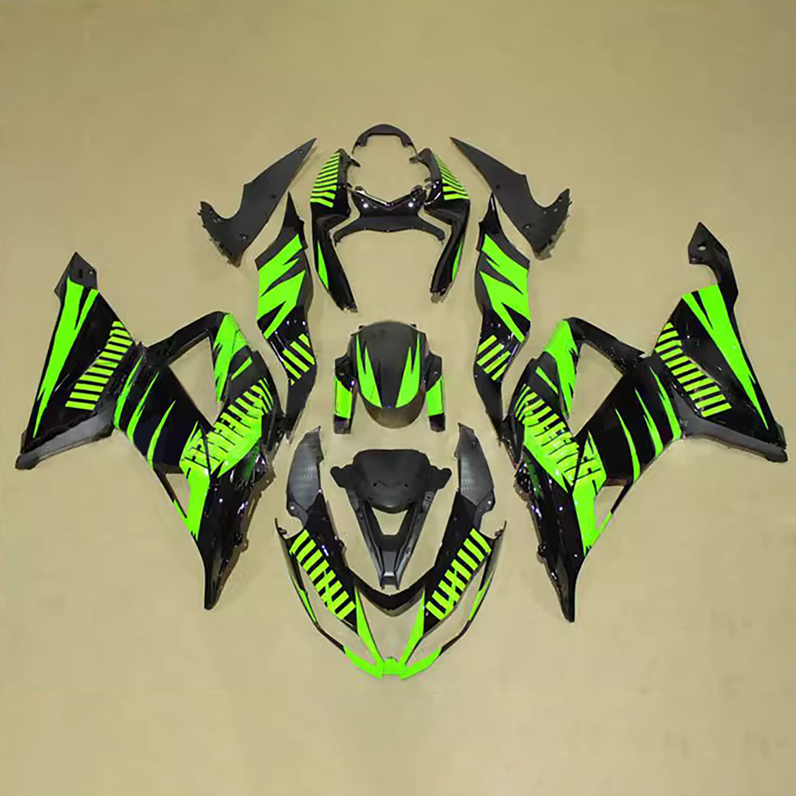 Amotopart 2013-2018 Kawasaki ZX6R 636 Black Green Fairing Kit