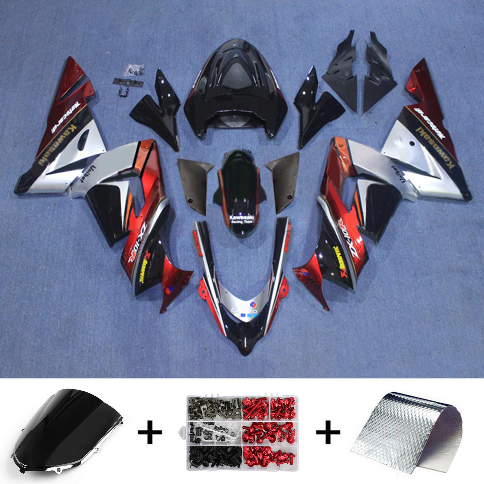 Amotopart 2004–2005 ZX10R Kawasaki Rot-Silber-Verkleidungsset