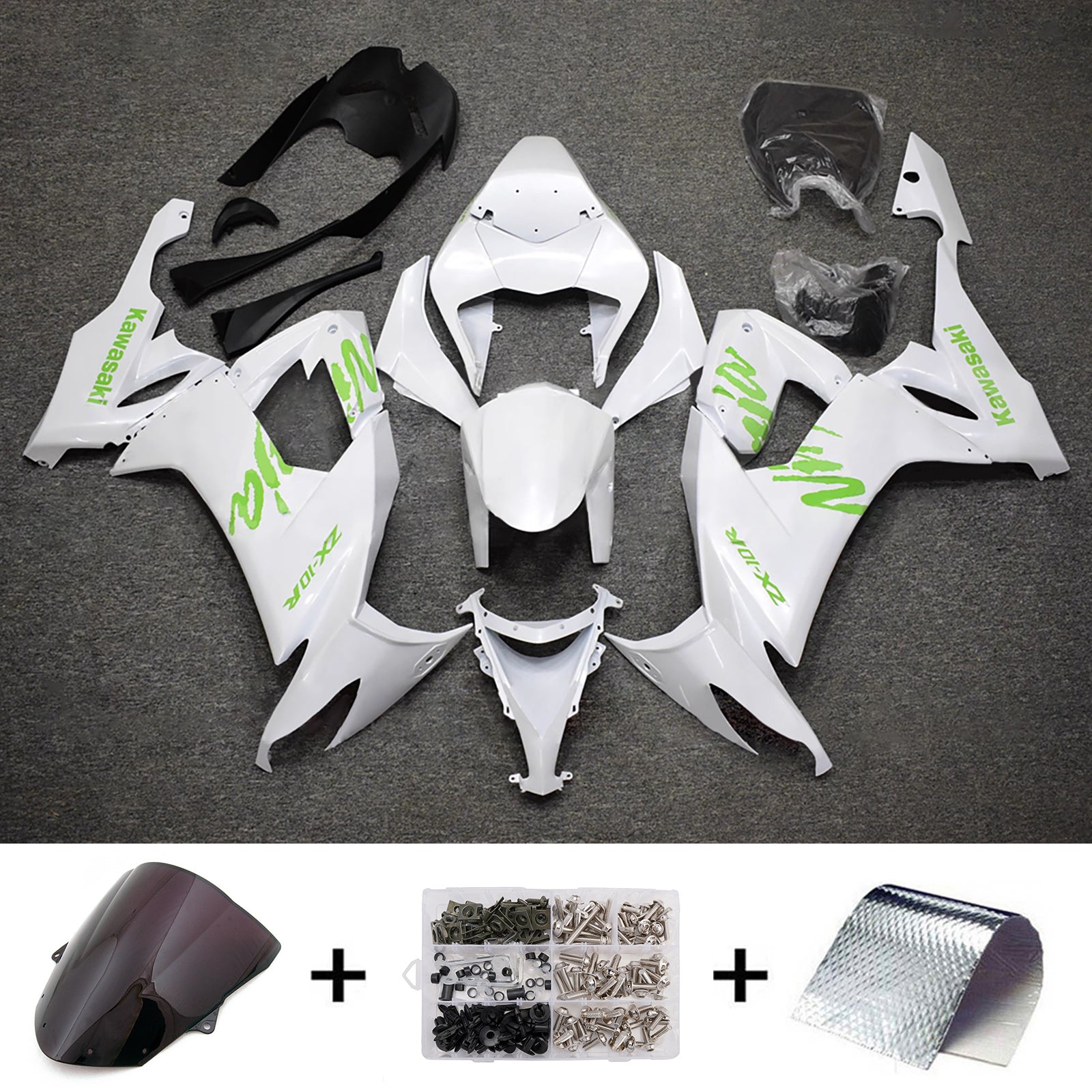 Amotopart 2008-2010 Kawasaki ZX10R White Green Fairing Kit