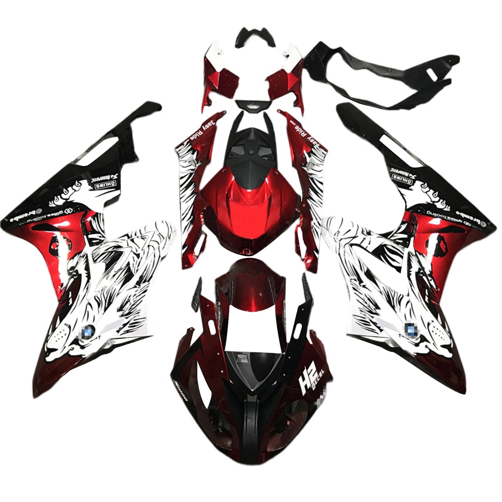 Amotopart BMW S1000RR 2017-2018 Kit de carénage noir et rouge Style 7