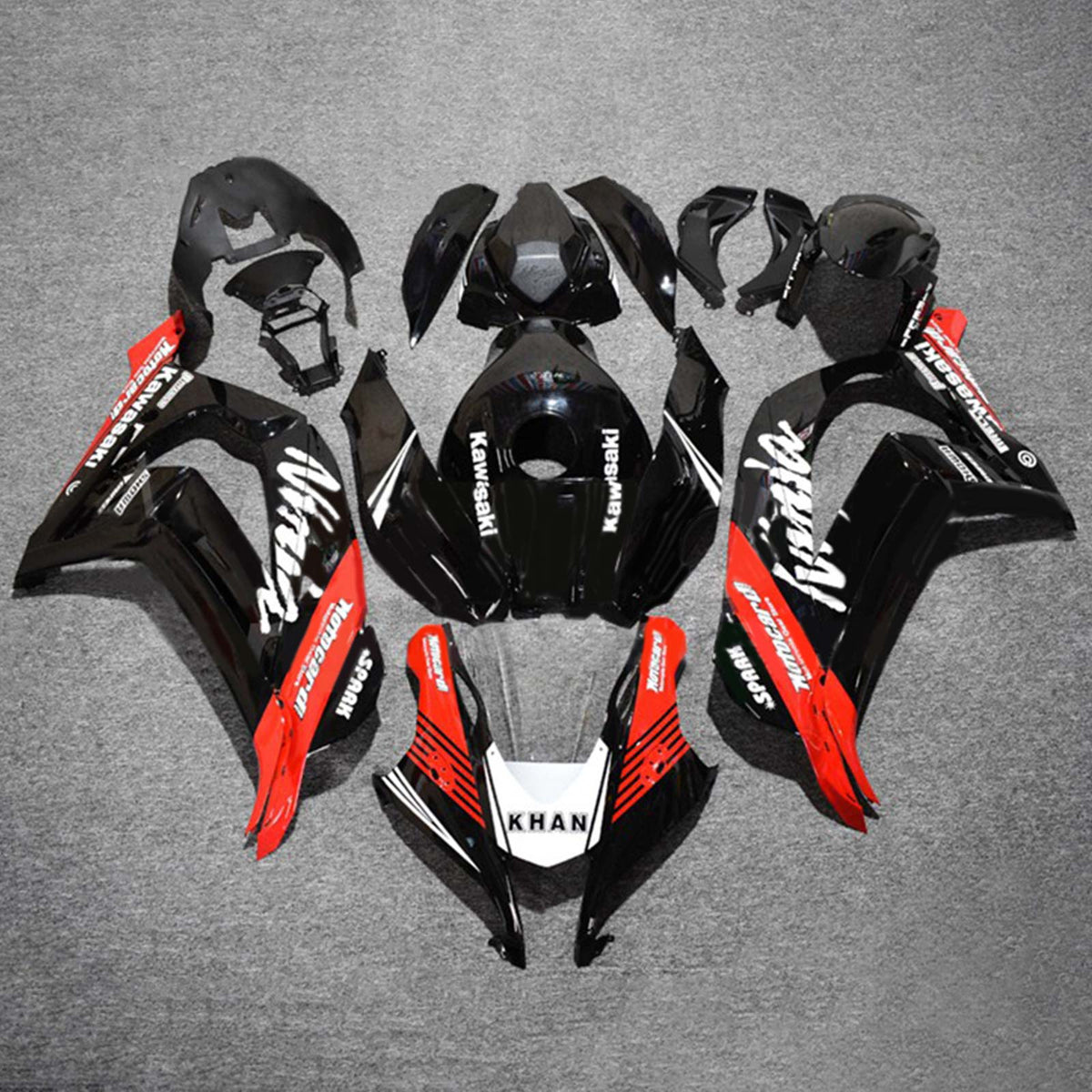 Kit carena Amotopart 2016-2020 ZX10R Kawasaki rosso e nero Style9
