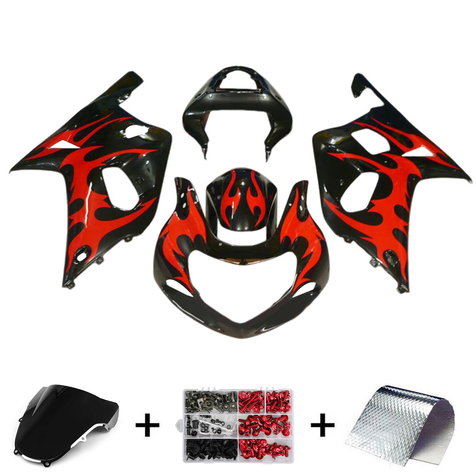 Amotopart 2000-2002 K1 K2 GSXR1000 Suzuki Black&Red Fire Fairing Kit