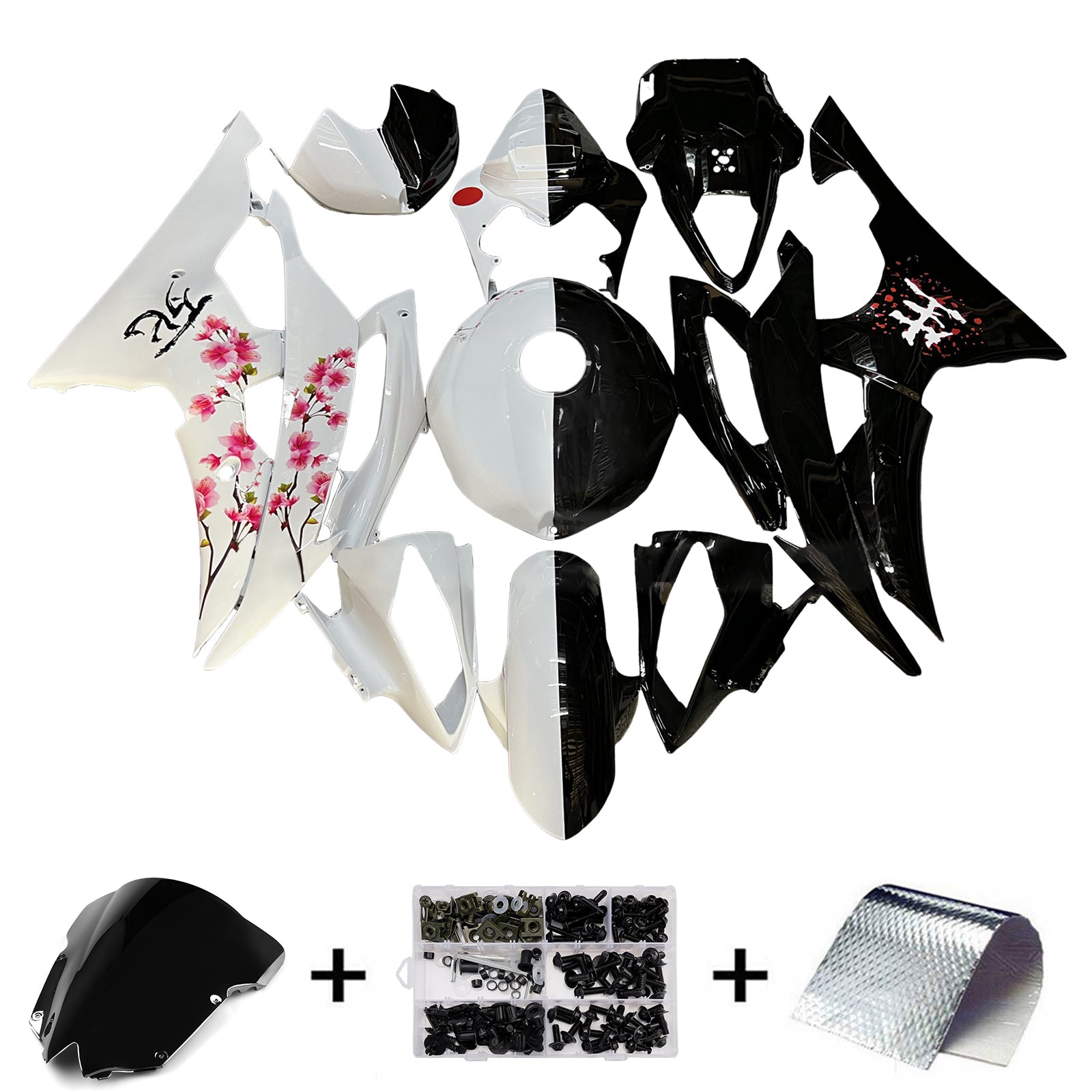Amotopart 2008-2016 Yamaha YZF-R6 White & Black Fairing Kit