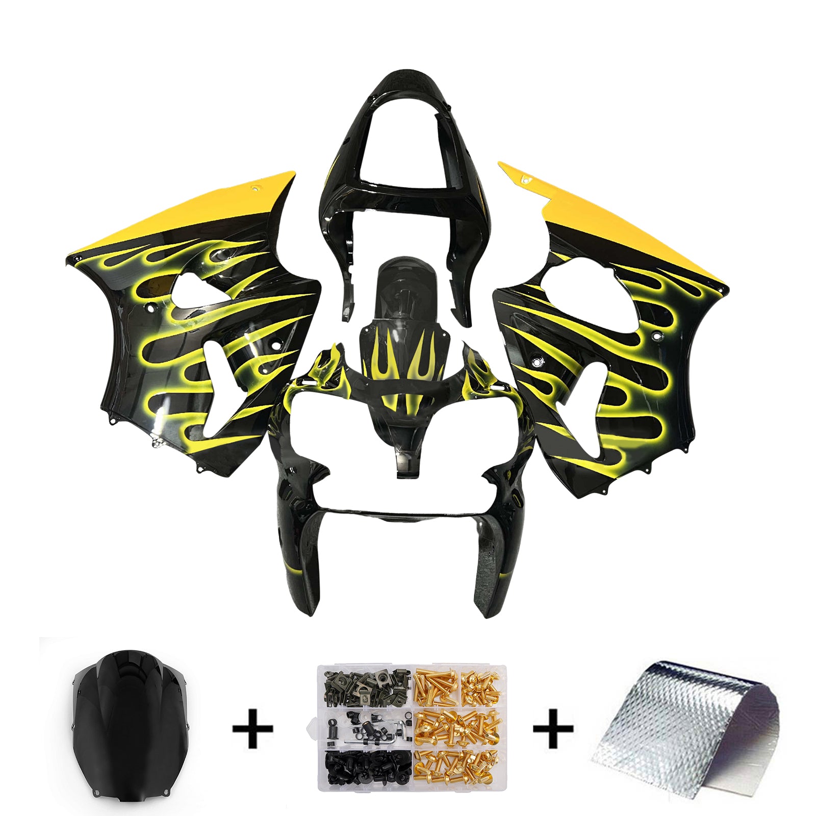 Amotopart Kawasaki 00-02 ZX6R 636 & 05-08 ZZR600 Schwarz Gelb Verkleidungssatz