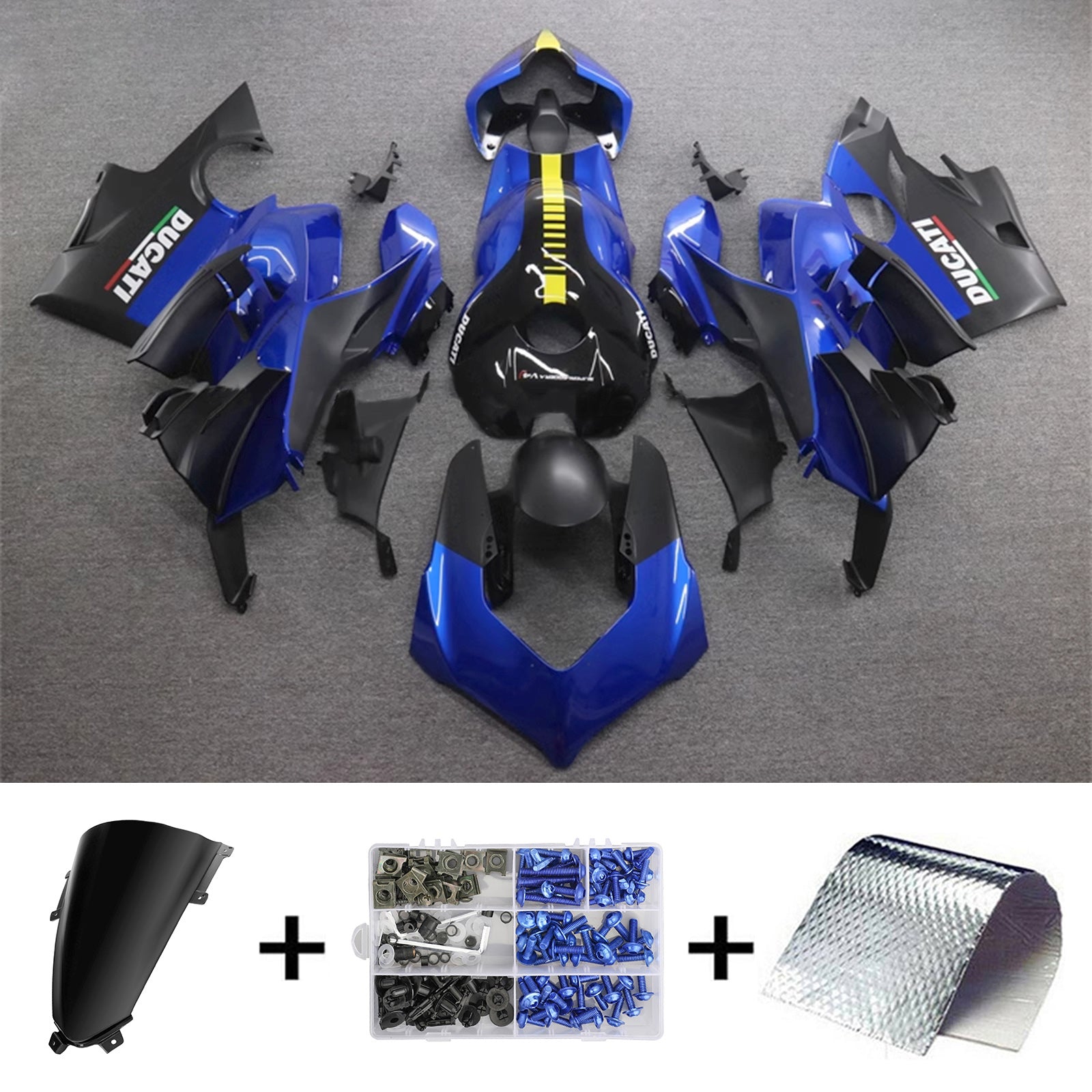 Kit de carénage Amotopart Ducati Panigale 20-21 V4 V4S & 21-22 V4SP & 19-22 V4R noir bleu