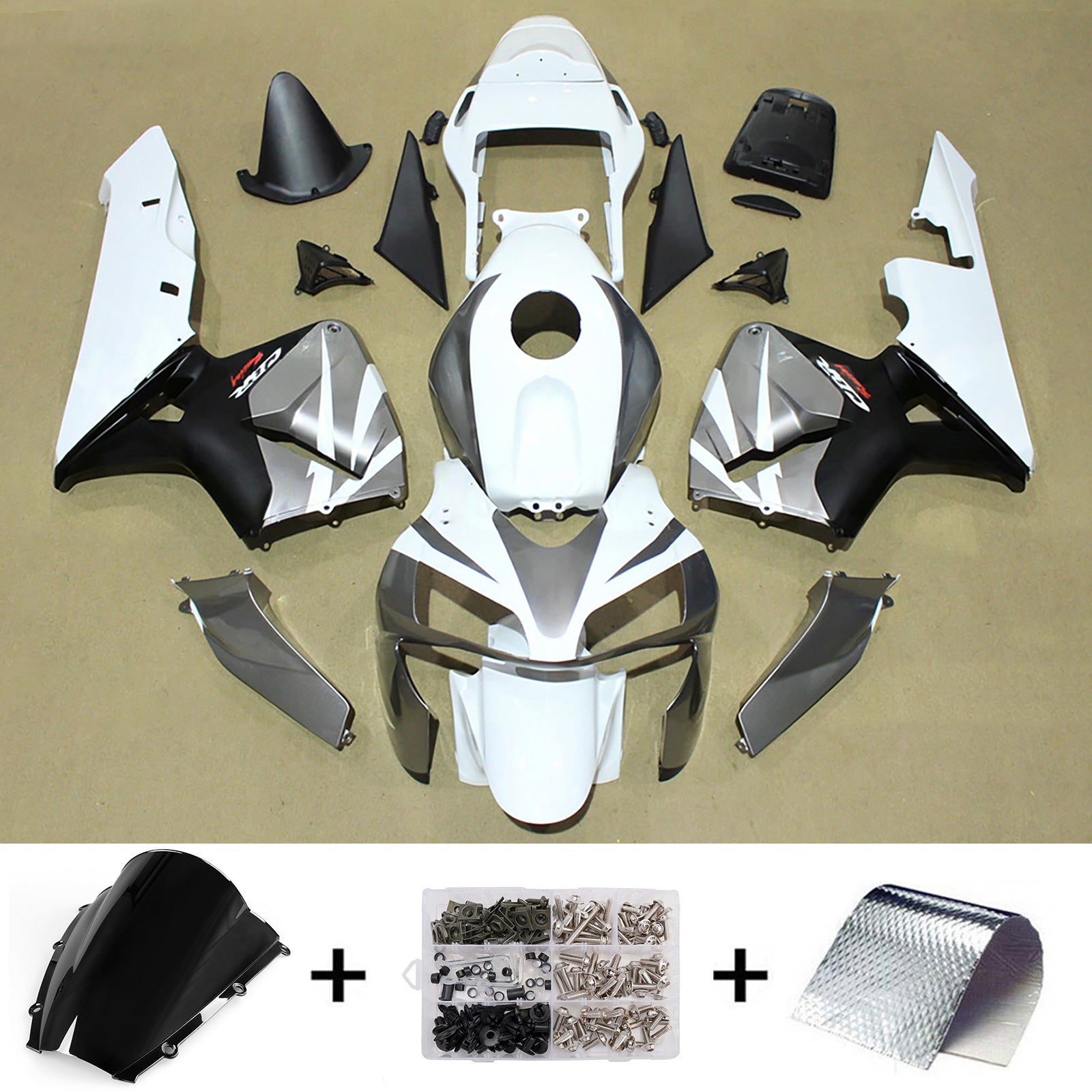 Amotopart 2003-2004 Honda CBR600RR White Black Fairing Kit