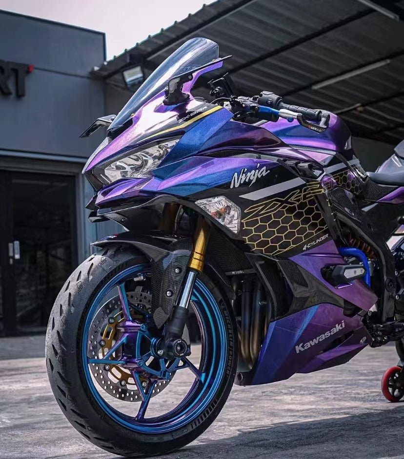 Amotopart 2019-2024 Kawasaki Ninja ZX25R ZX4R ZX4RR Kit de carenado degradado morado y azul