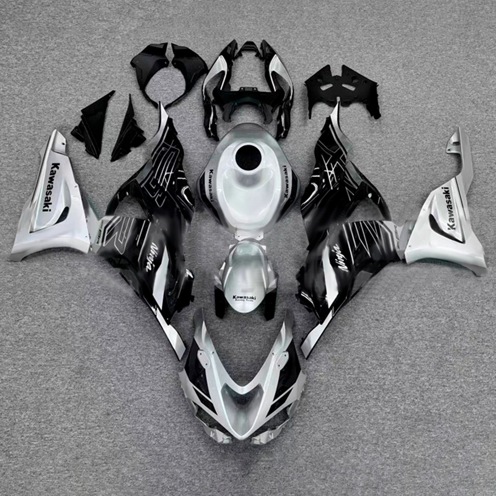 Amotopart 2024-2025 Kawasaki ZX-6R Black Silver Fairing Kit
