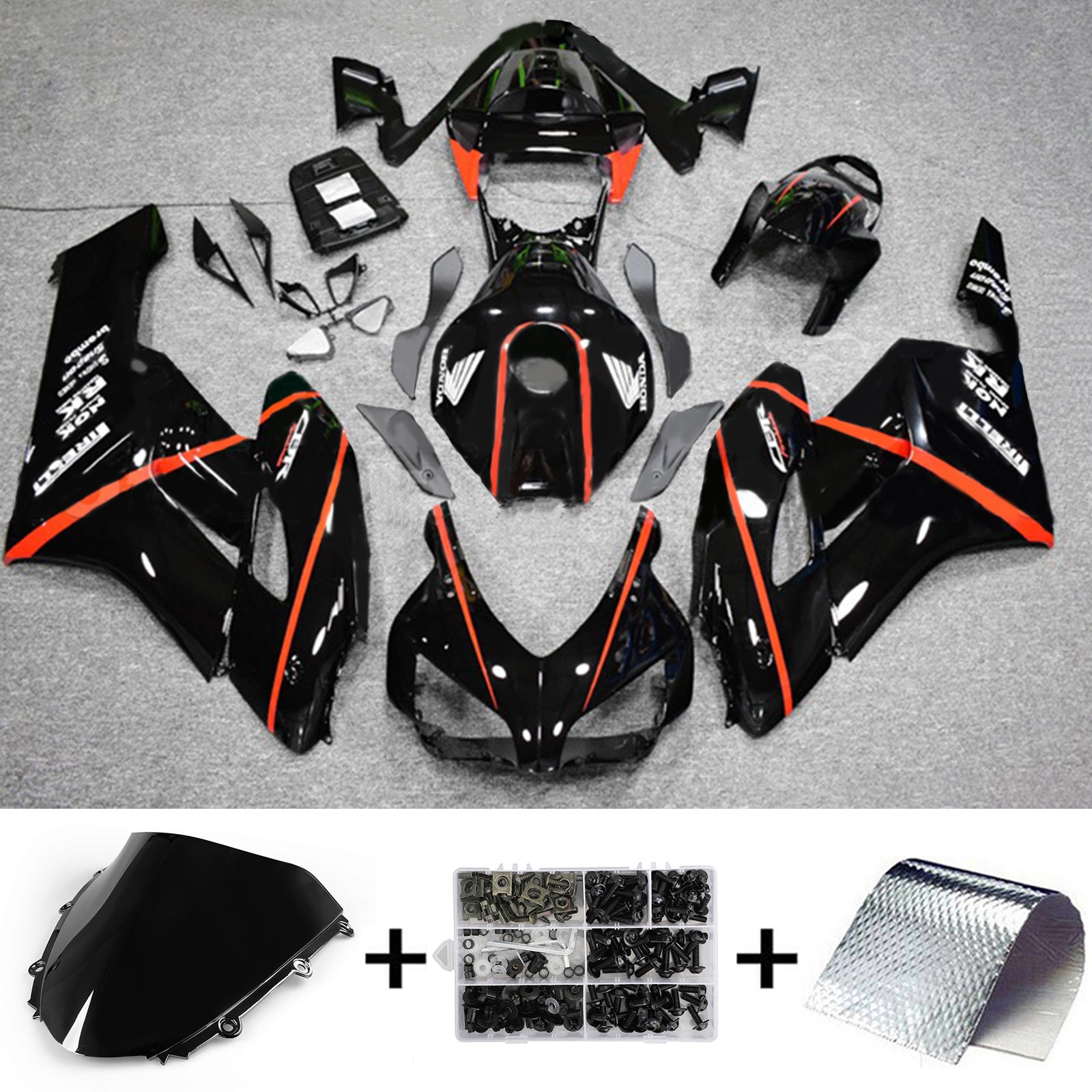 Amotopart 2004-2005 Honda CBR1000RR Noir brillant avec kit de carénage à rayures